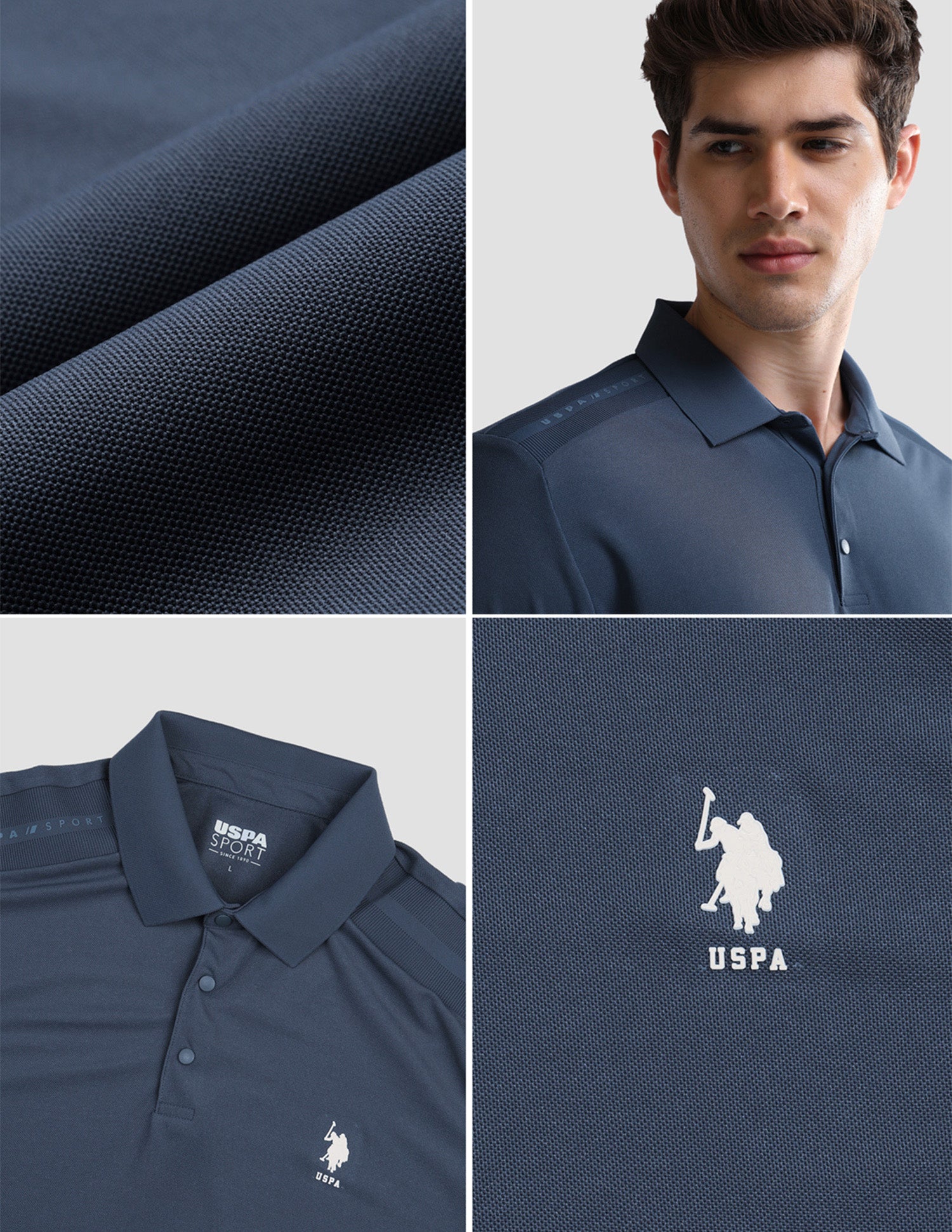 Solid Slim Fit Active Polo Shirt Blue - U.S. Polo Assn. India | Large