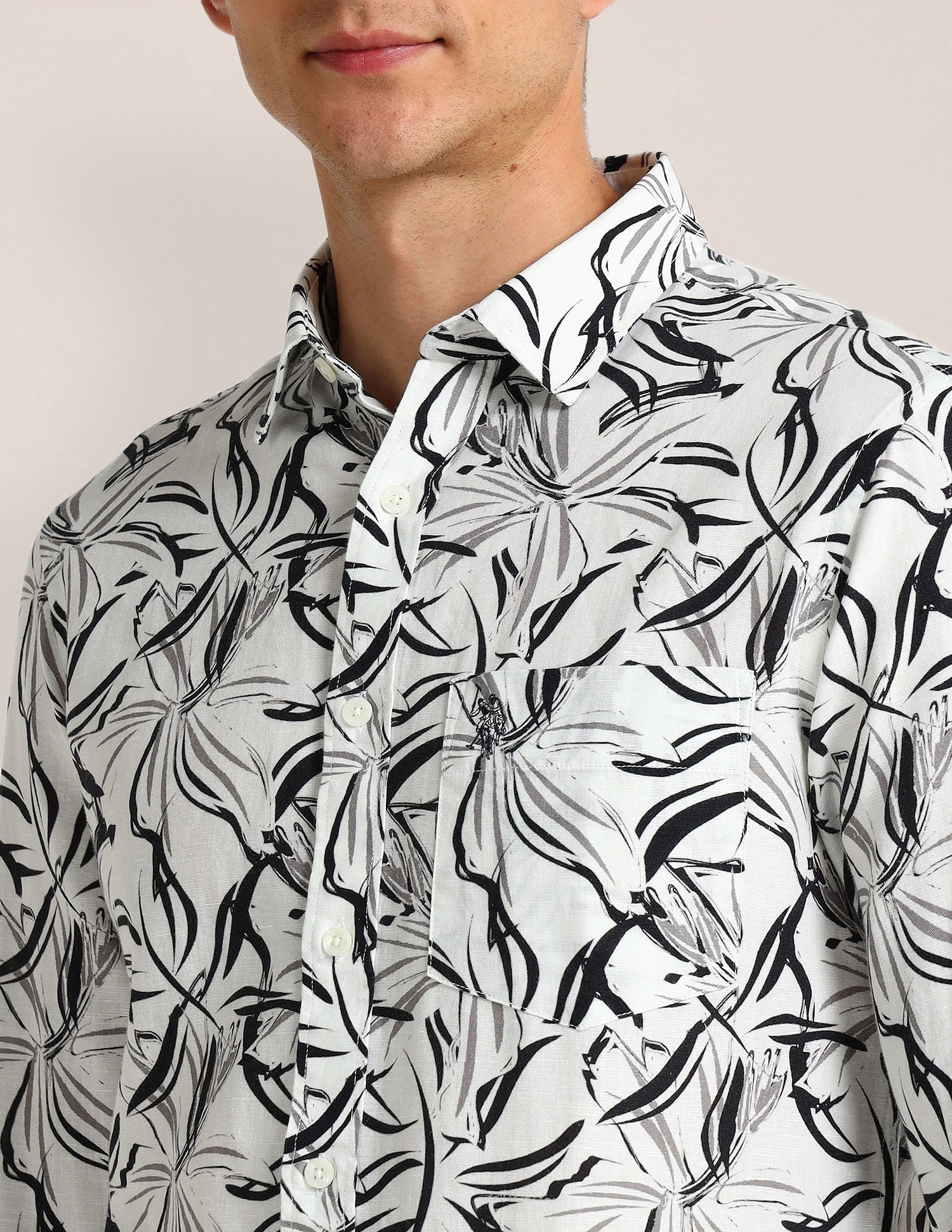 Tailored Fit Abstract Shirt Off-White - U.S. Polo Assn. India | Large