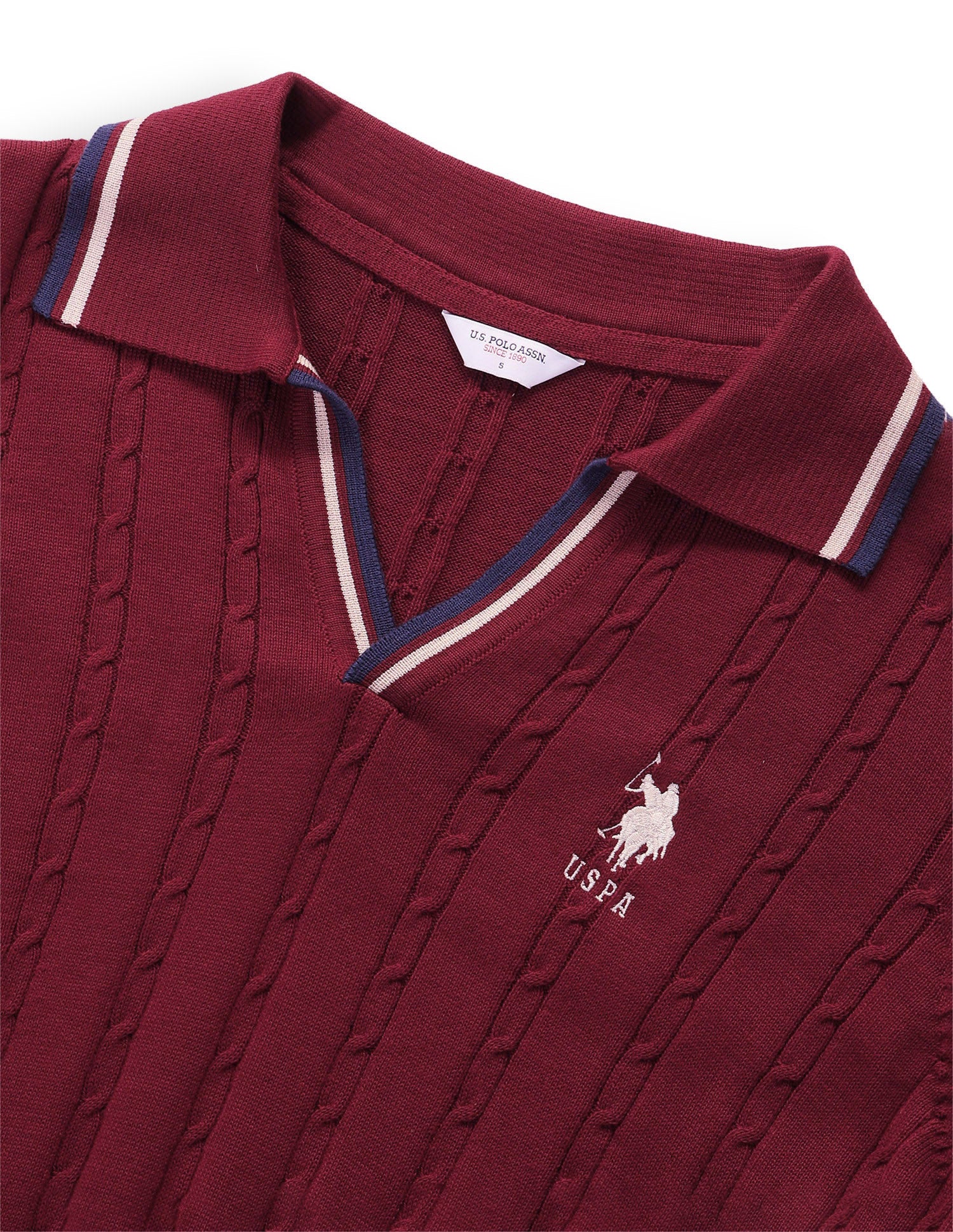 Cable Patterned Knit Regular Fit Sweater Red - U.S. Polo Assn. India | Large