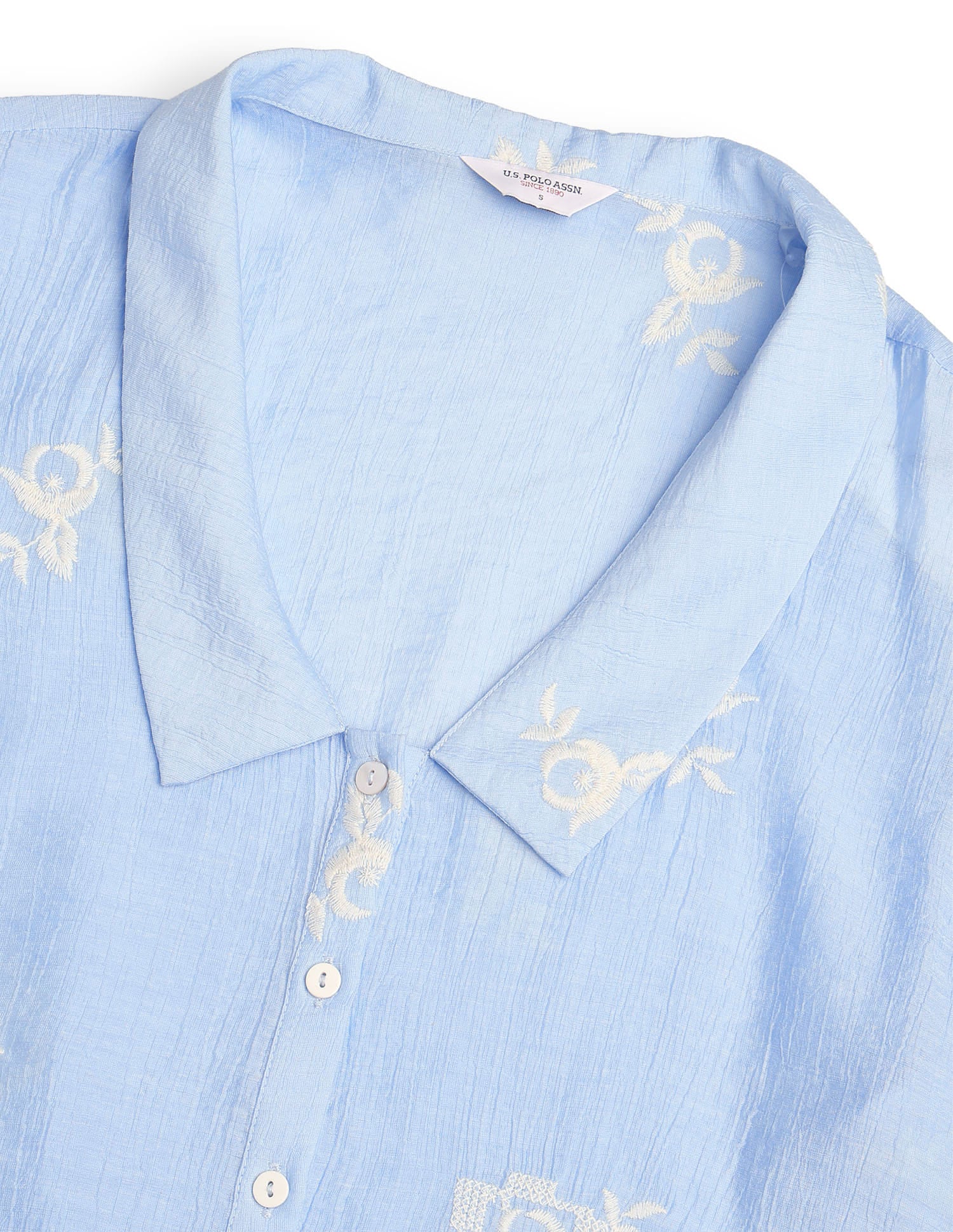 Flat Collar Floral Embroidered Top Blue - U.S. Polo Assn. India | Large