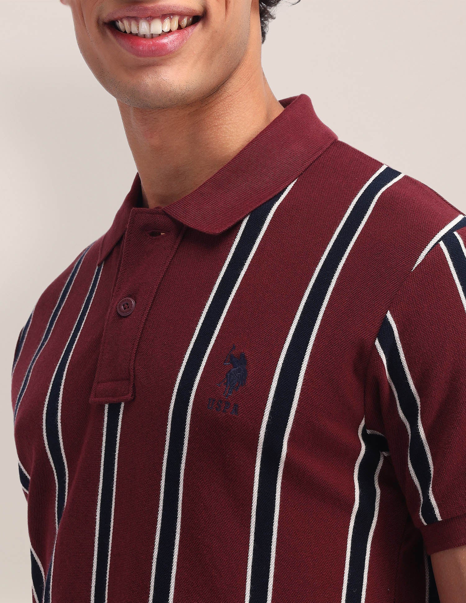 Vertical Striped Slim Fit Polo Shirt Maroon - U.S. Polo Assn. India | Large