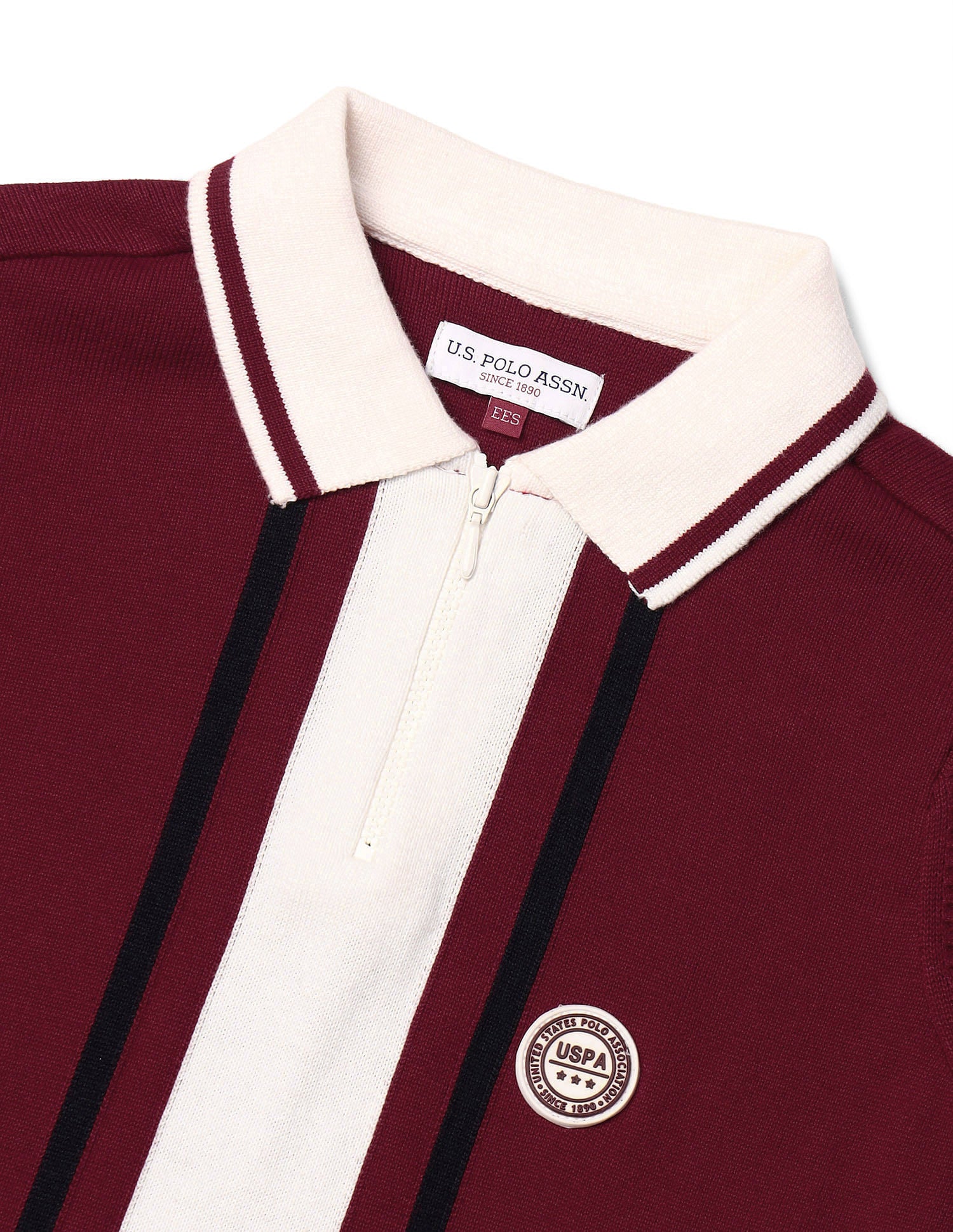 Boys Striped Regular Fit Polo Shirt Maroon - U.S. Polo Assn. India | Large