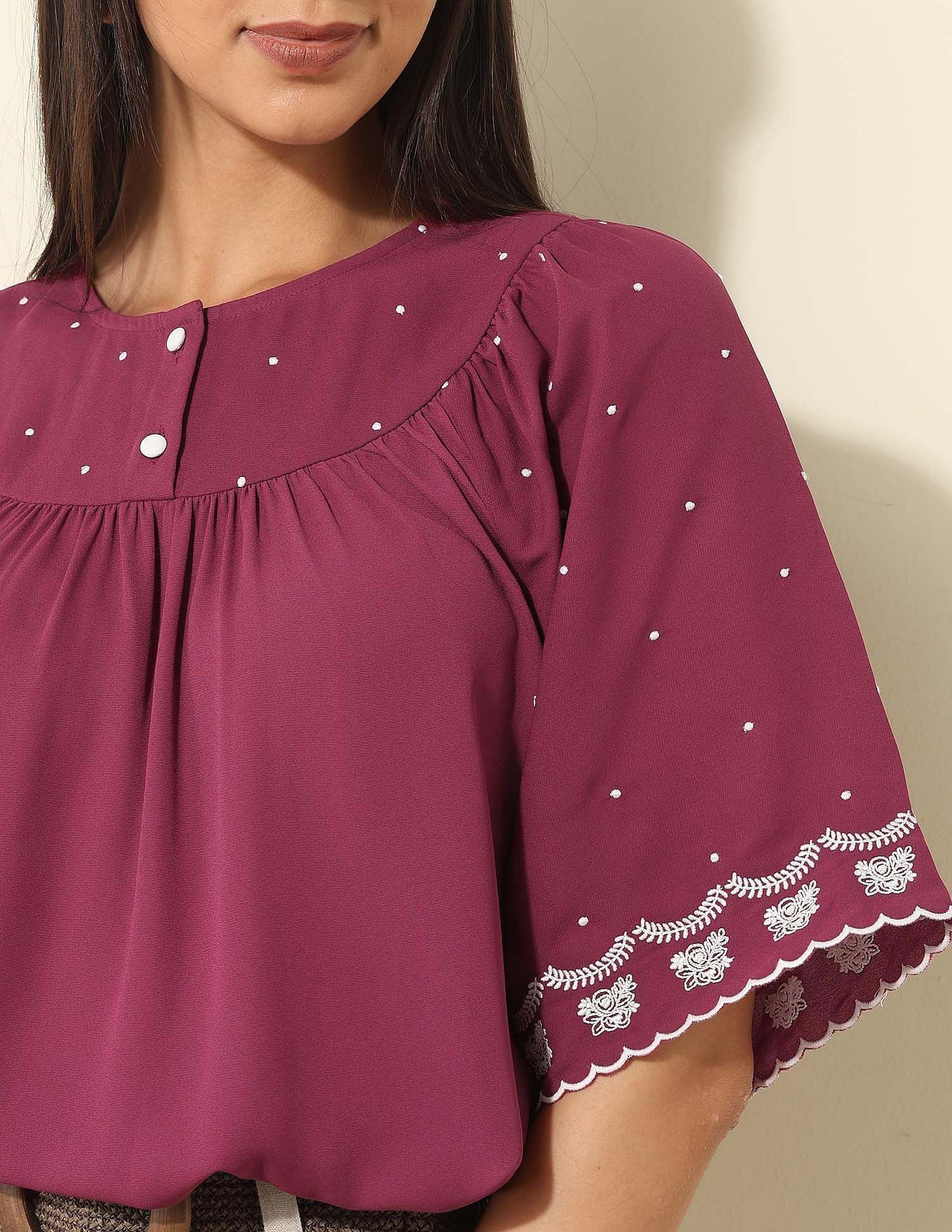 Floral Embroidered Top Wine - U.S. POLO ASSN. | Large