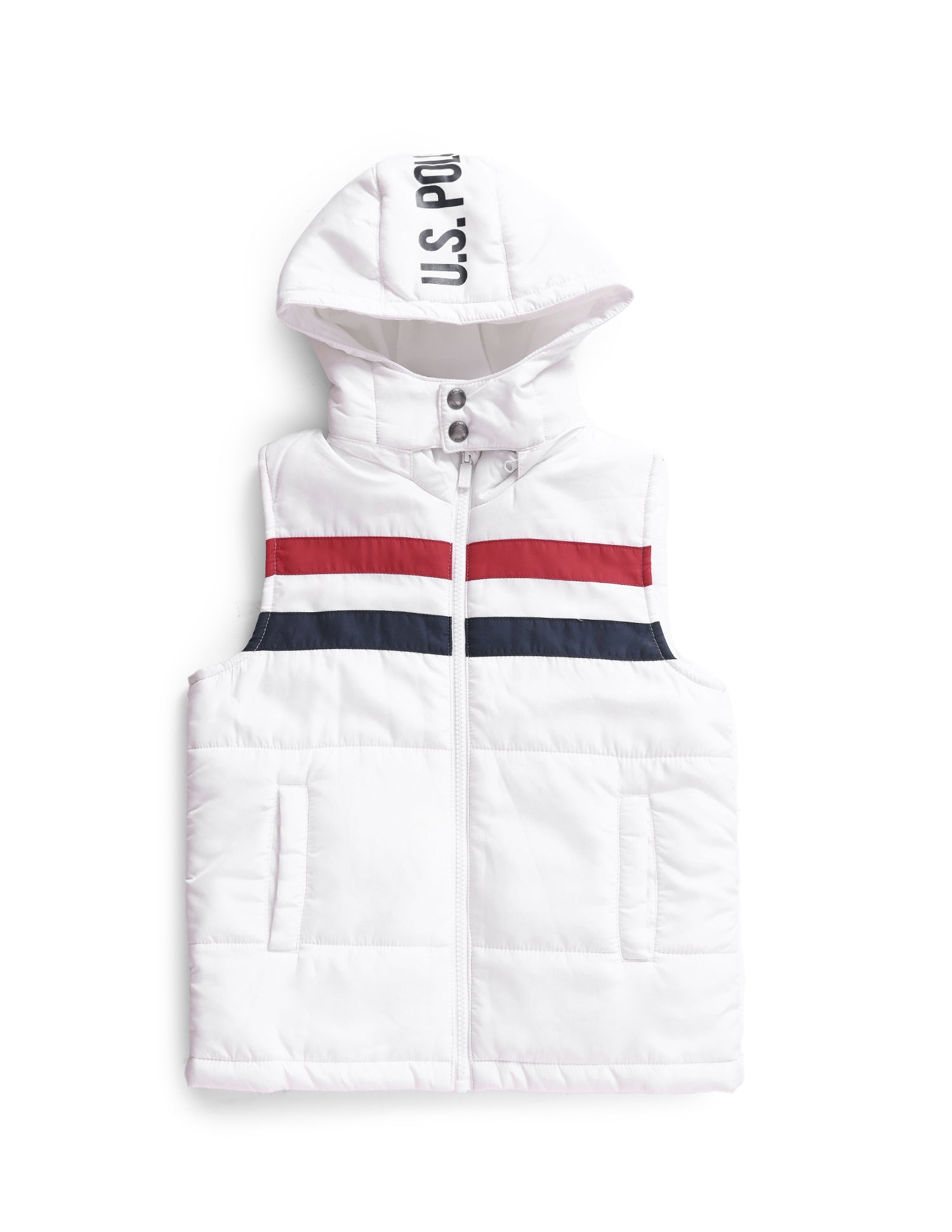 Sleeveless Horizontal Stripe Puffer Jacket White - U.S. POLO ASSN. | Large