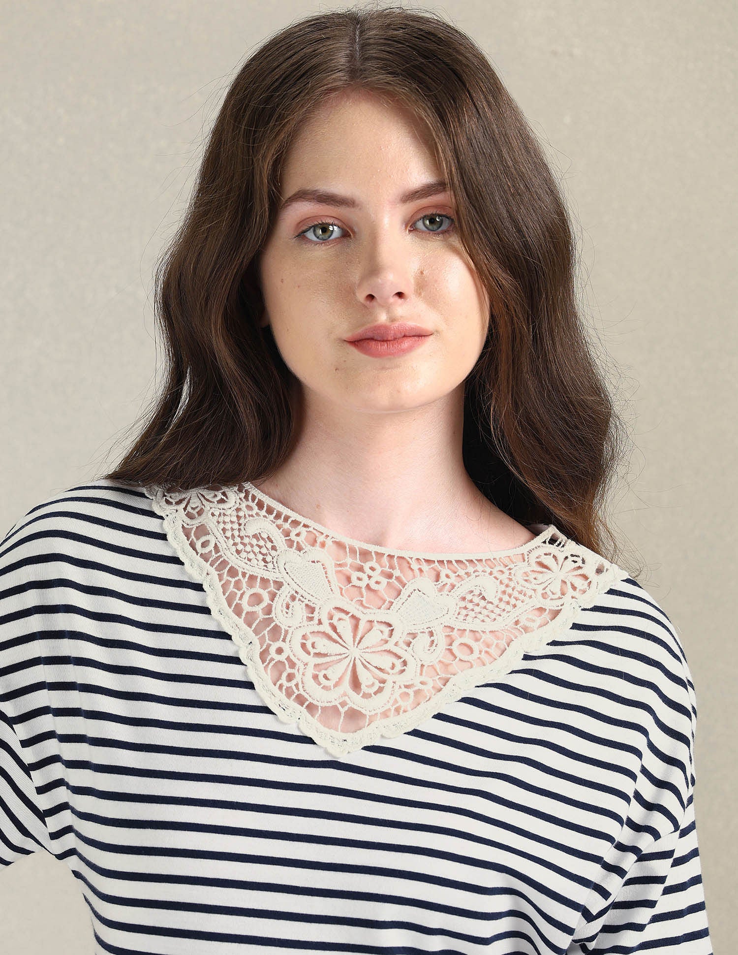 Lace Overlay Striped T-Shirt White - U.S. Polo Assn. India | Large