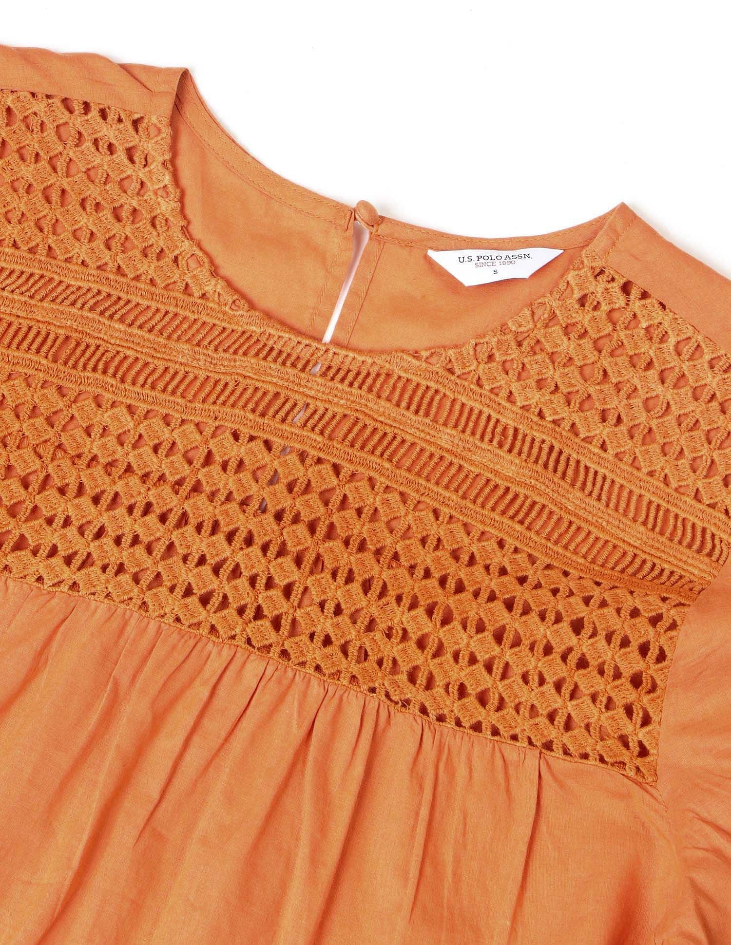 Lace Detailed Top Orange - U.S. POLO ASSN. | Large