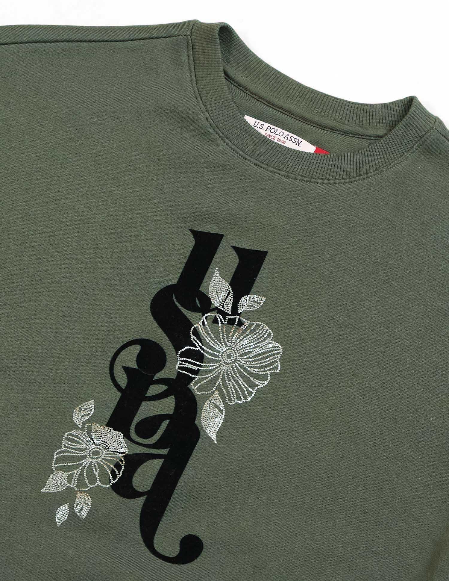 Drop Shoulder Brand Printed Sweatshirt Olive - U.S. POLO ASSN. | Large