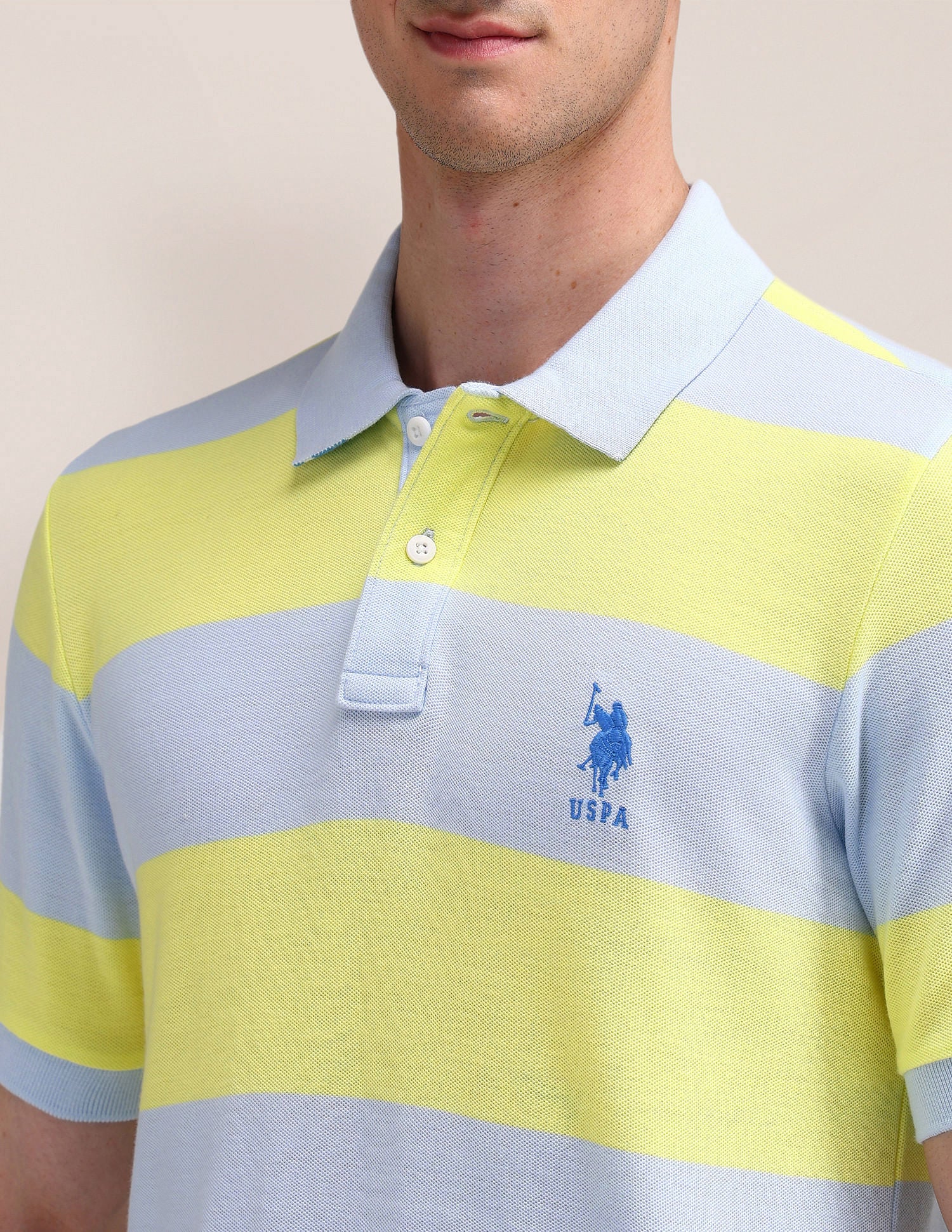 Slim Fit Horizontal Striped Polo Shirt Yellow - U.S. Polo Assn. India | Large