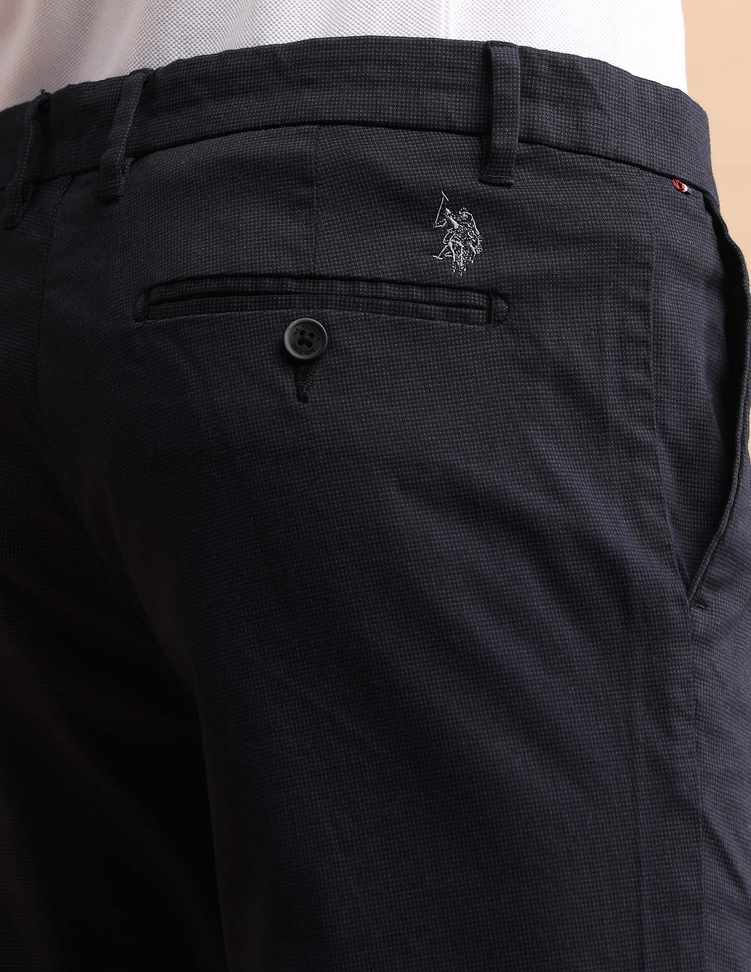 Denver Slim Fit Cotton Stretch Printed Signature Chinos Dark Blue - U.S. POLO ASSN. | Large