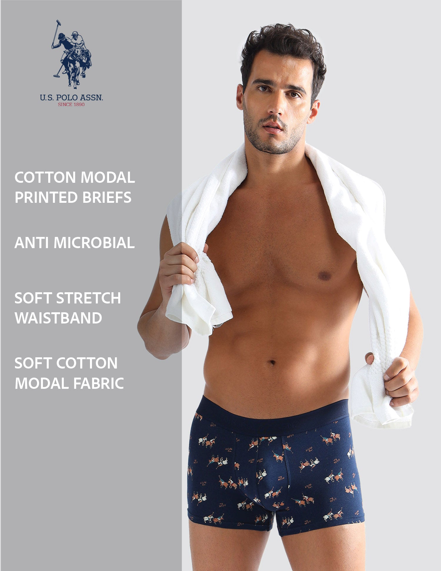 Anti Microbial Printed PT005 Trunks - Pack of 1 Navy - U.S. POLO ASSN. | Large