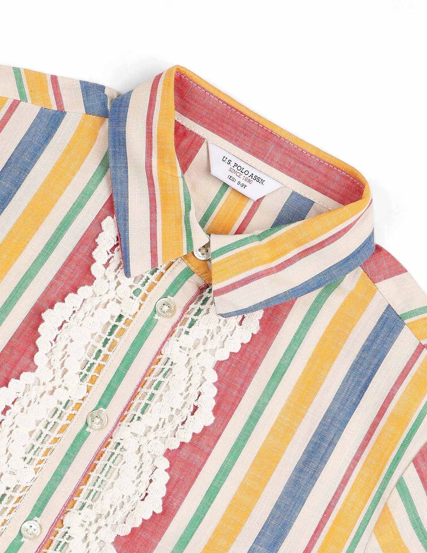 Girls Vertical Striped Lace A-Line Dress Multi-colour - U.S. POLO ASSN. | Large