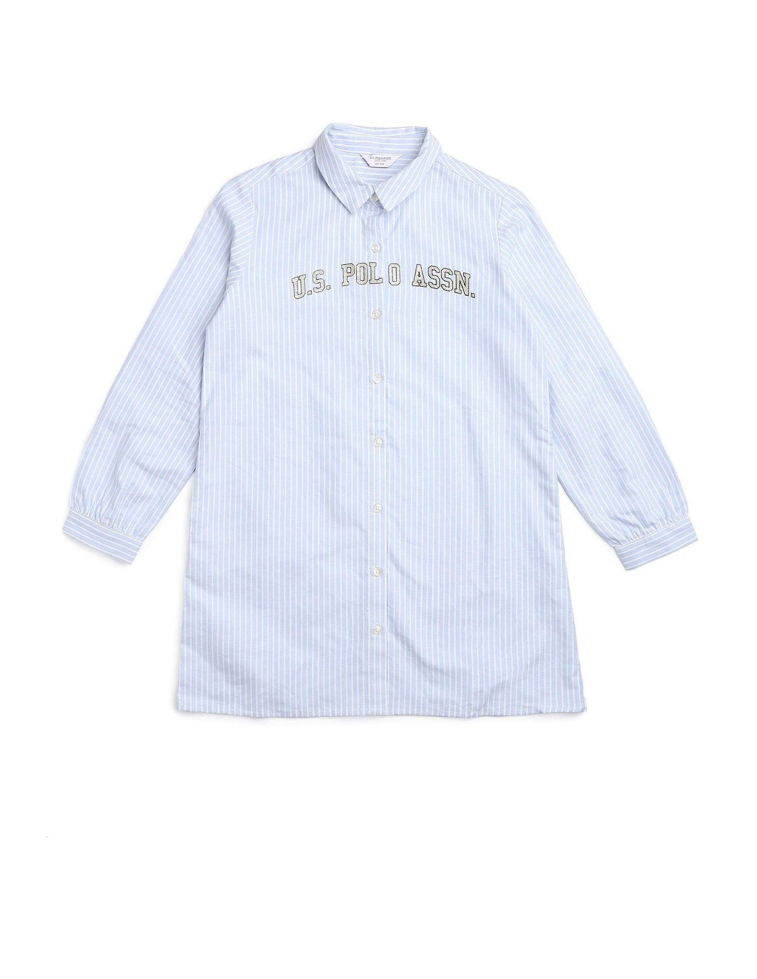 Girls Pin Stripe Chambray Dress Blue Stripe - U.S. POLO ASSN. | Large