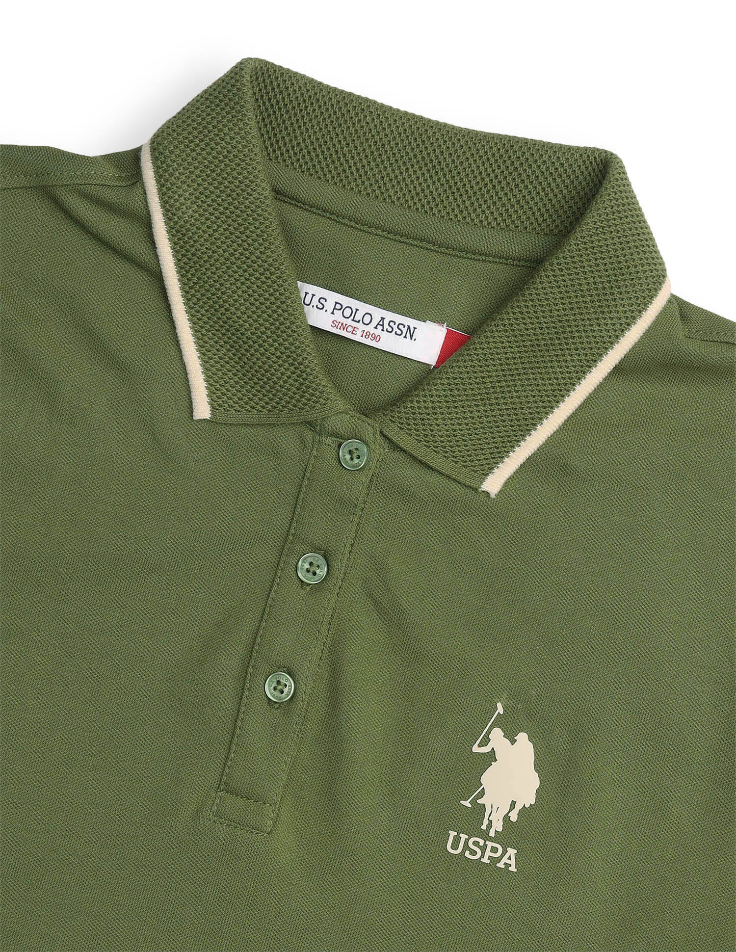 Regular Fit Solid Polo Shirt Green - U.S. Polo Assn. India | Large