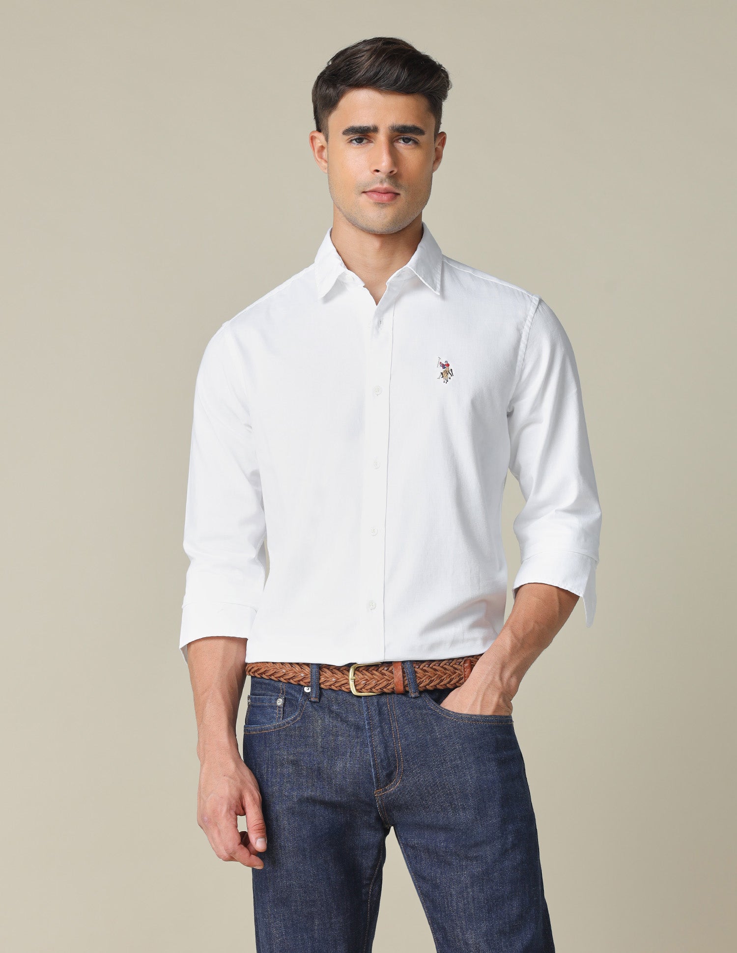 Tailored Fit Textured Shirt White - U.S. POLO ASSN. | Large