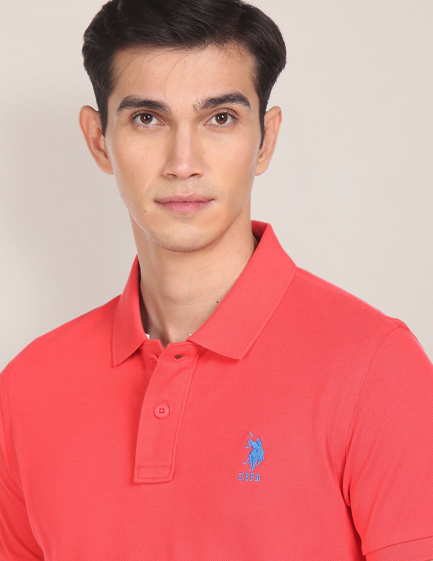 Ribbed Collar Solid Polo Shirt Coral - U.S. POLO ASSN. | Large