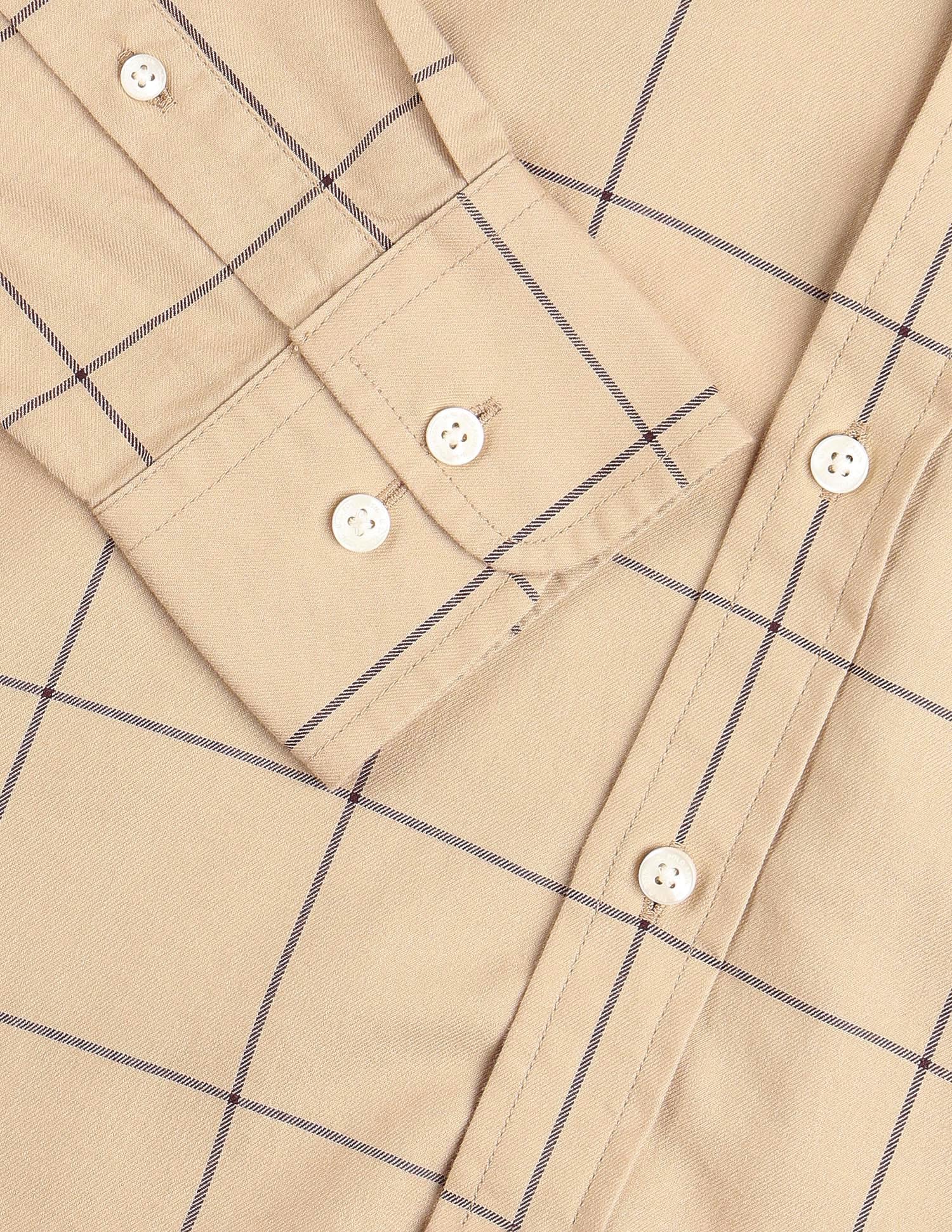 Windowpane Checked Pure Cotton Shirt Dark Beige - U.S. Polo Assn. India | Large
