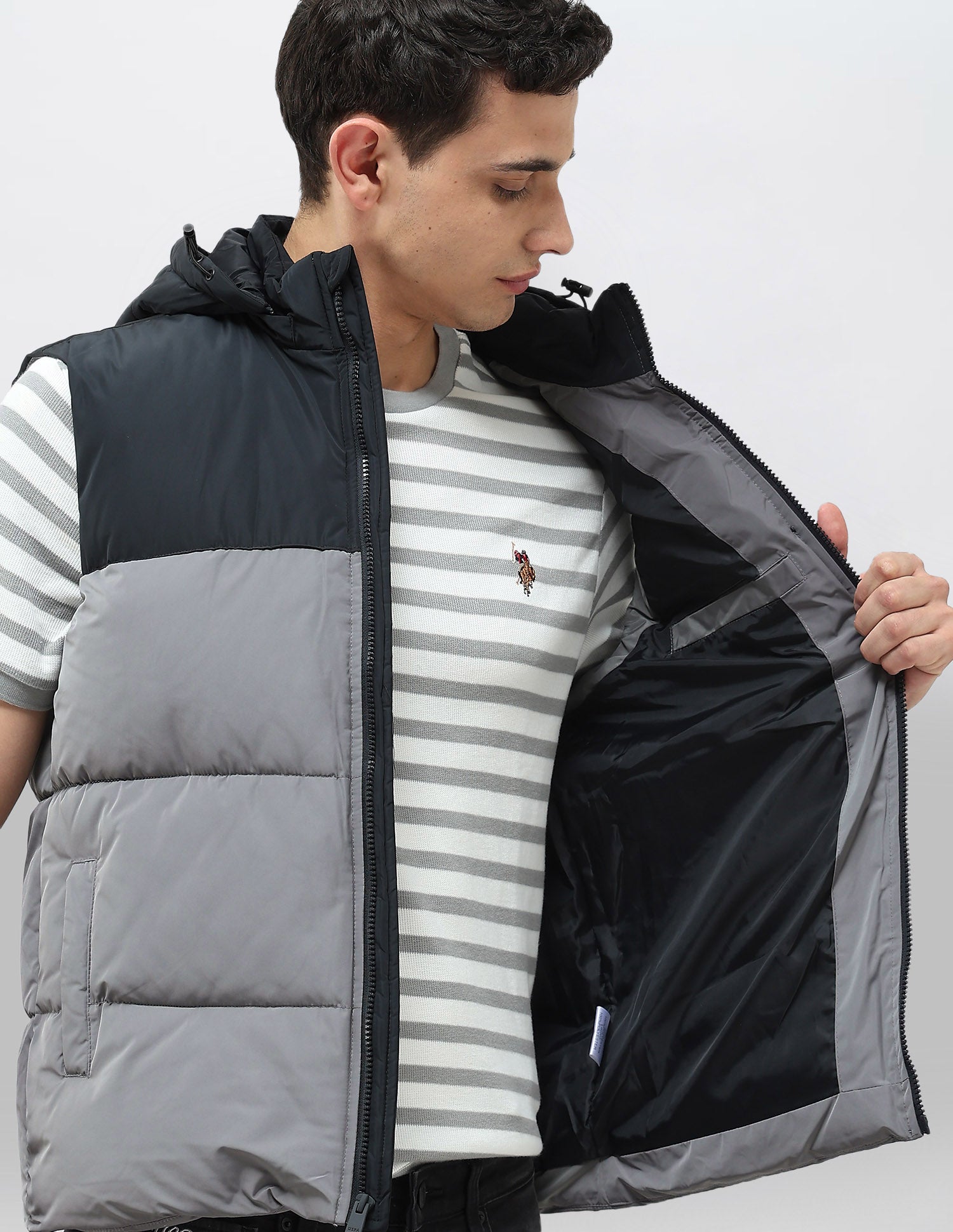 Detachable Hood Colour Blocked Jacket Black - U.S. POLO ASSN. | Large