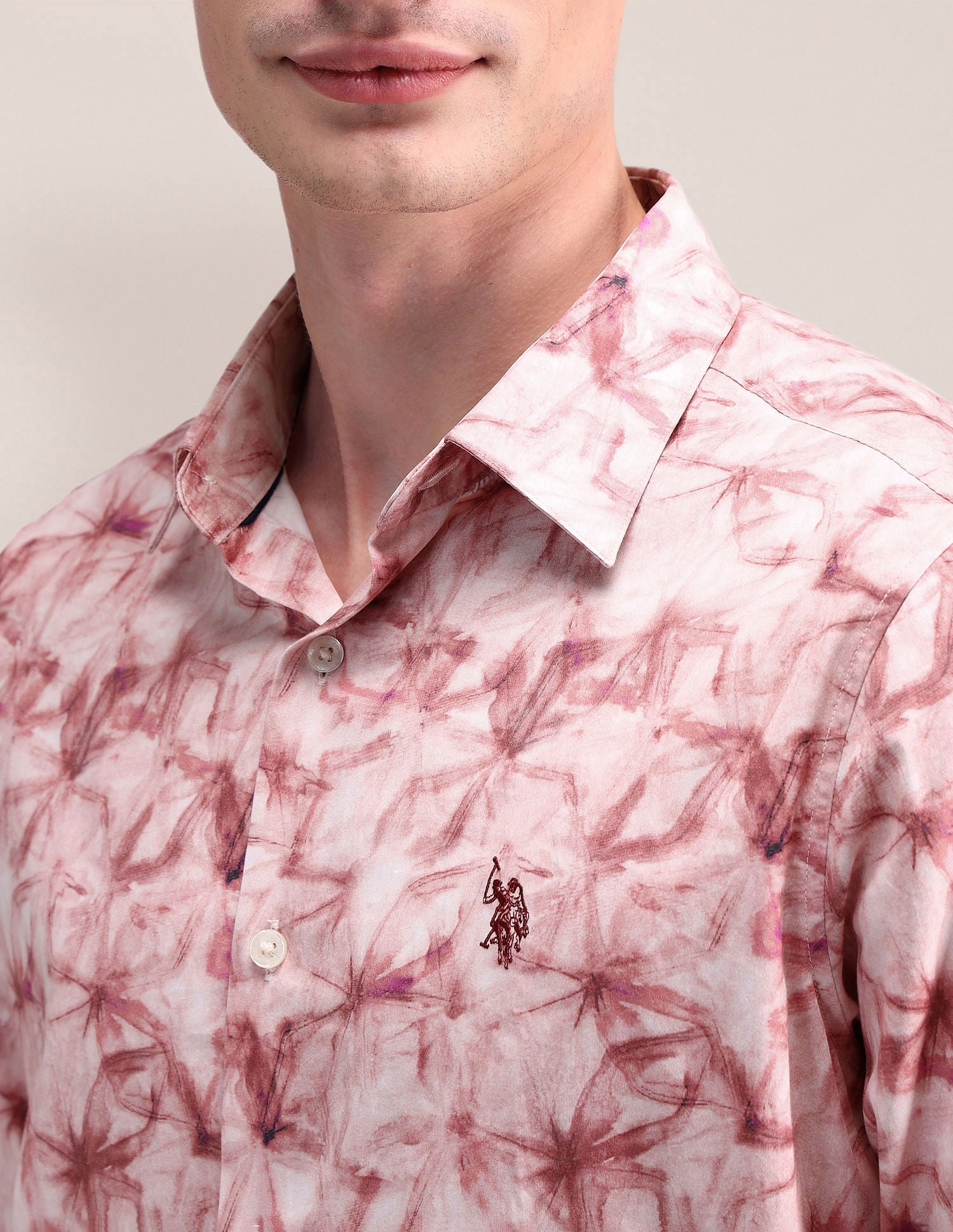 Satin Digital Print Shirt Coral - U.S. POLO ASSN. | Large