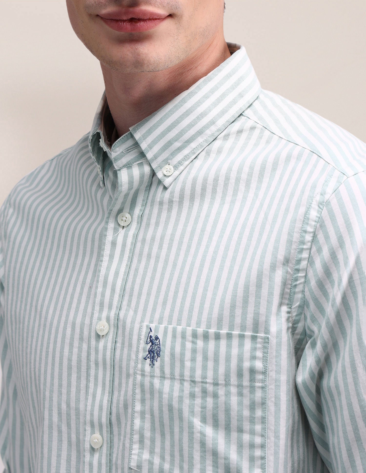 Vertical Striped Oxford Shirt Light Green - U.S. POLO ASSN. | Large