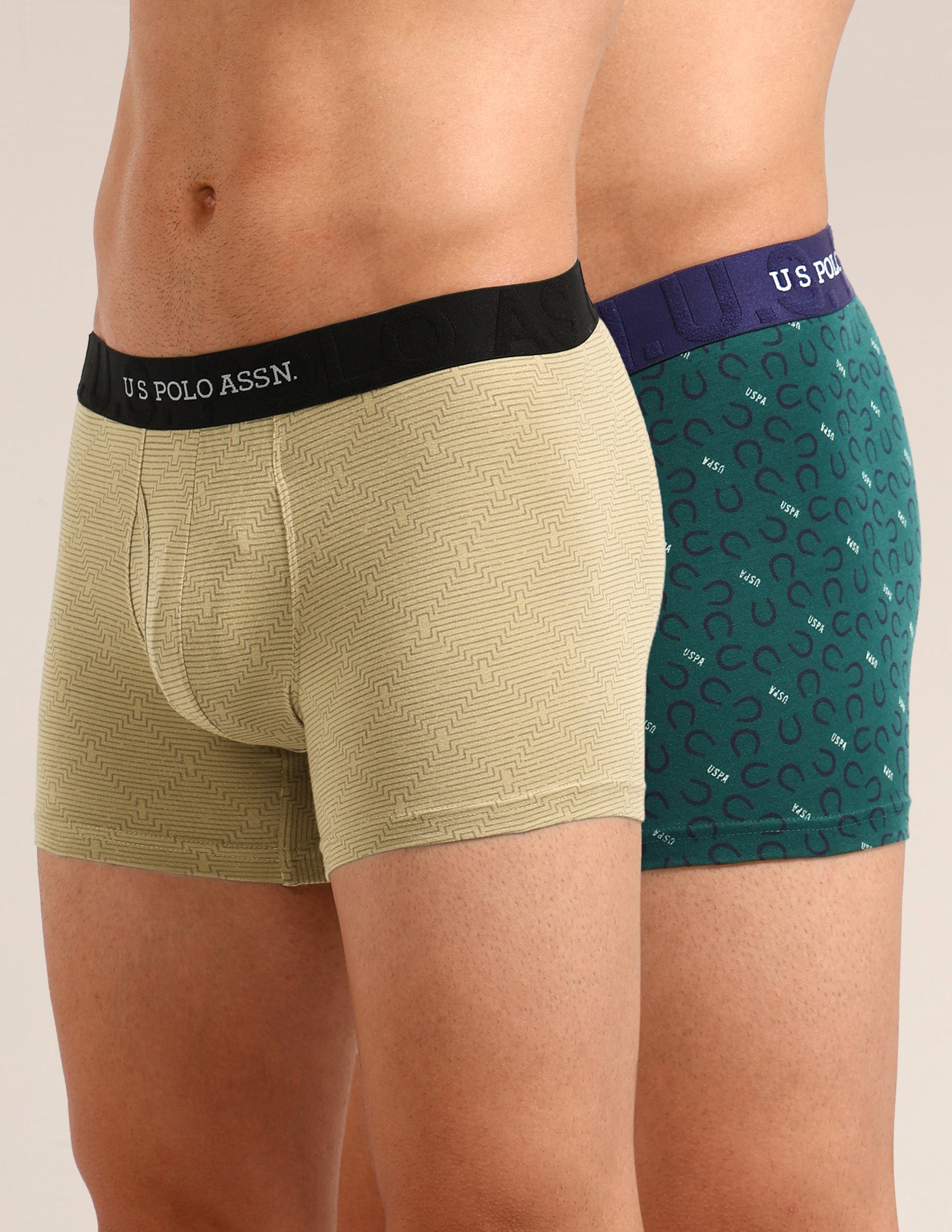 Printed Cotton Stretch Essential OET22 Long Trunk - Pack Of 2 Bistro Green/Pale Olive Green - U.S. Polo Assn. India | Large