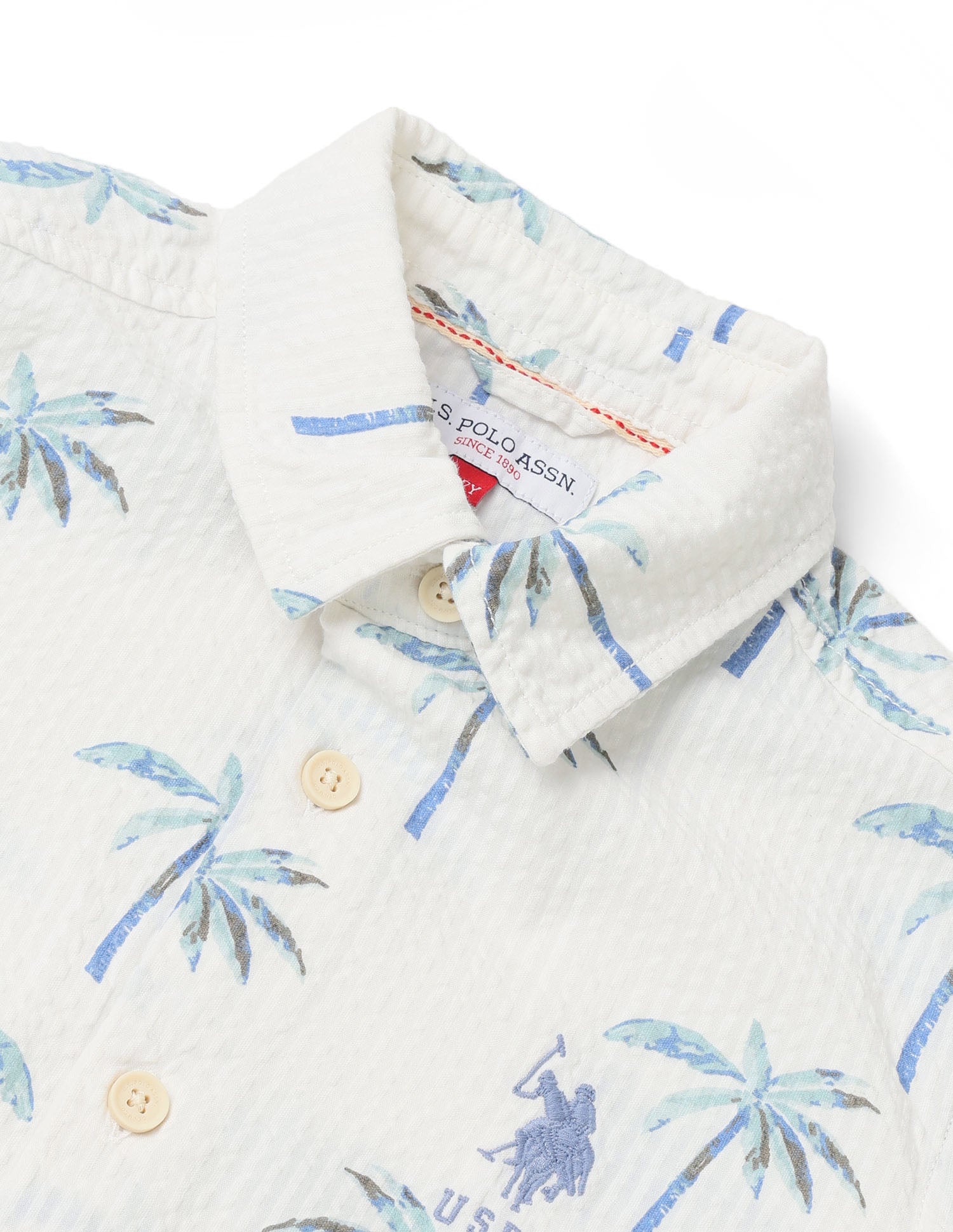 Boys Tropical Printed Boxy Fit Shirt Ecru - U.S. POLO ASSN. | Large