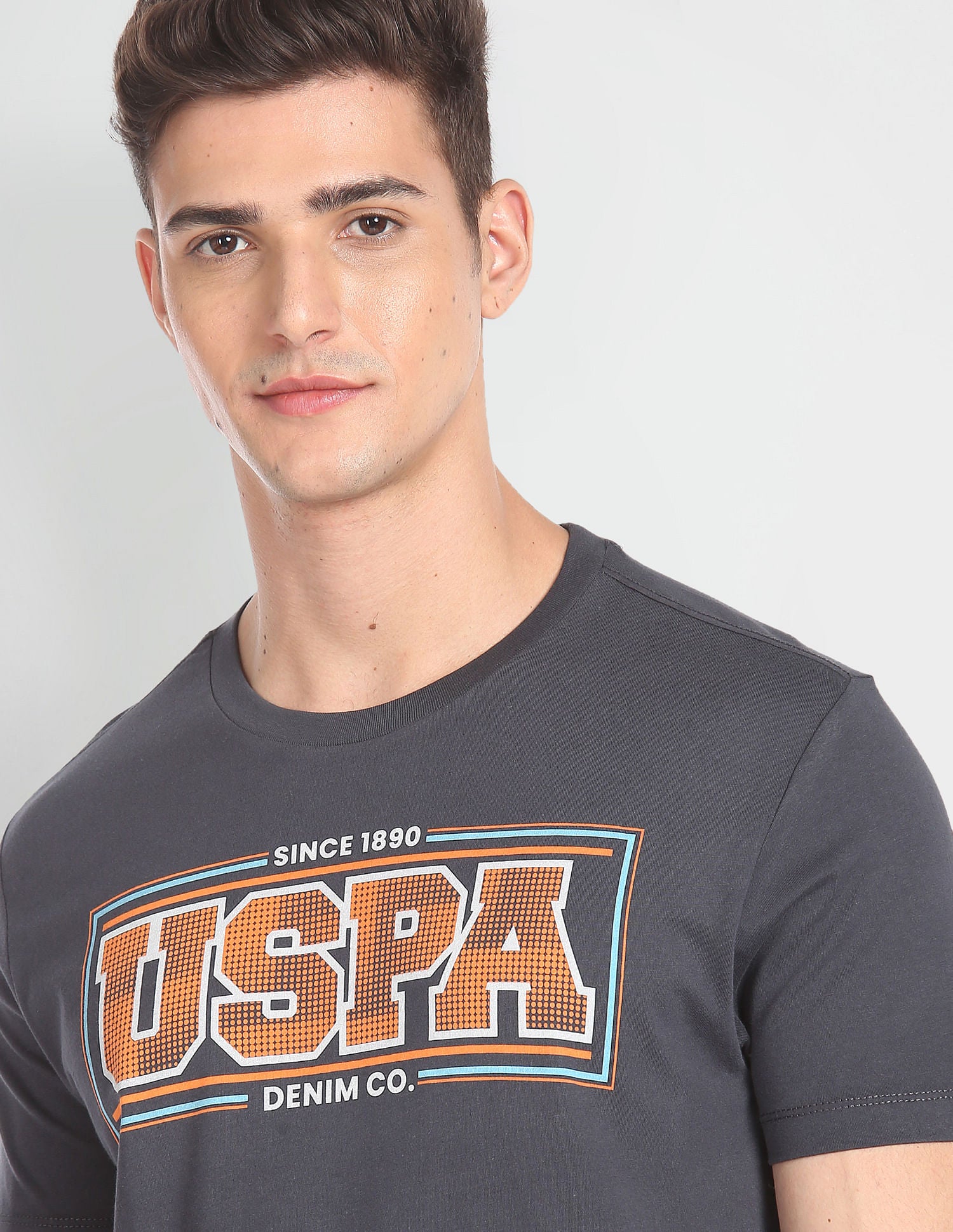 Crew Neck Cotton T-Shirt Grey - U.S. POLO ASSN. | Large