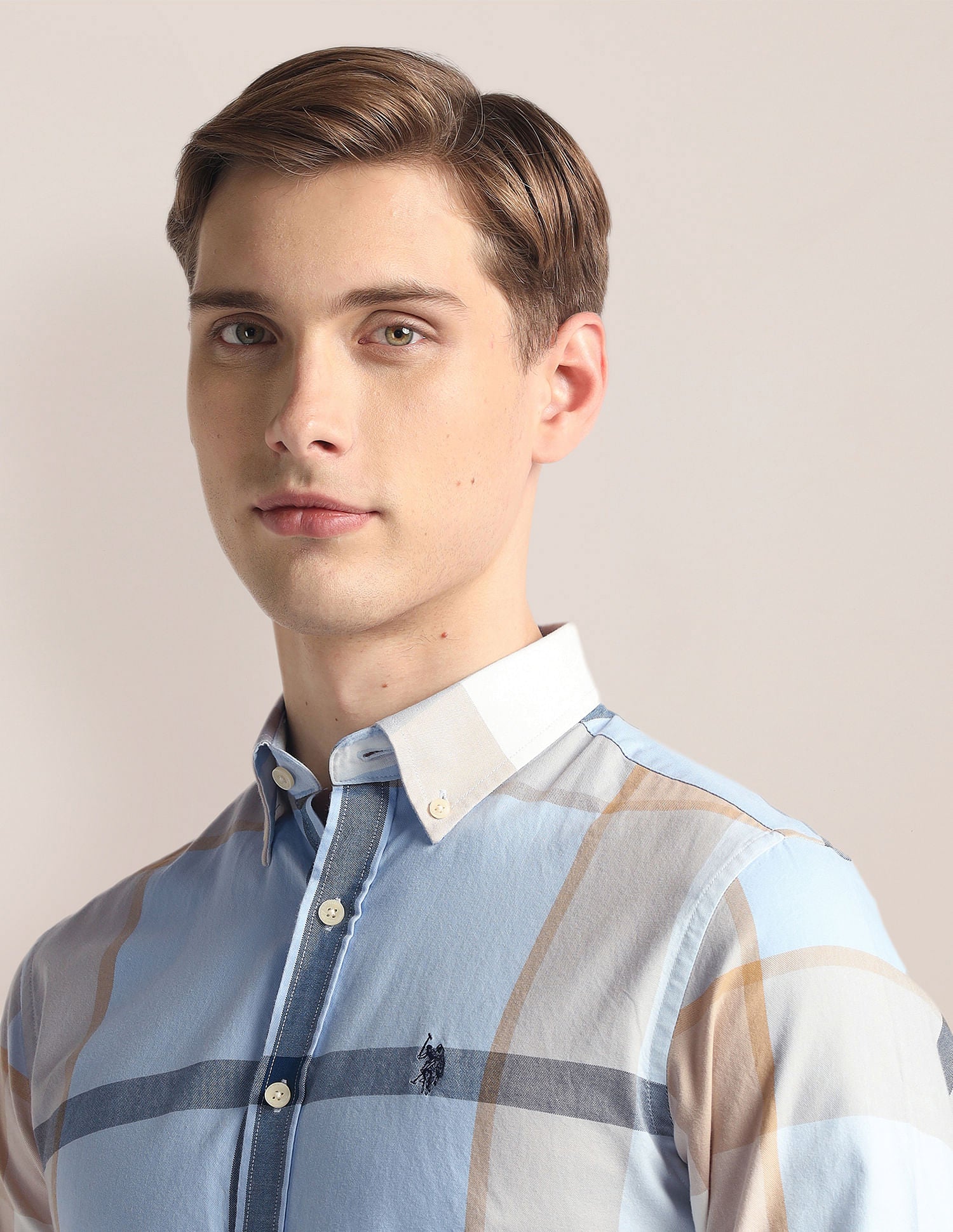 Plaid Check Pinpoint Oxford Shirt Blue - U.S. Polo Assn. India | Large