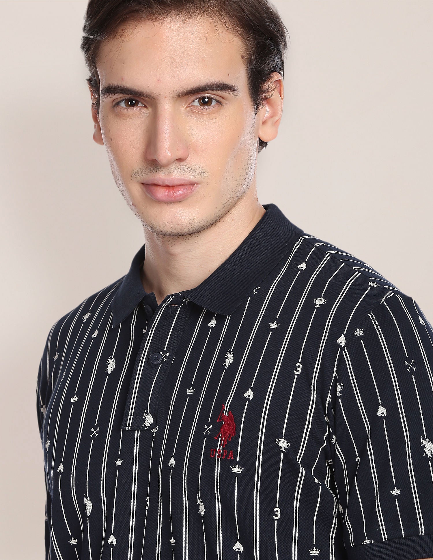 Graphic Print Striped Polo Shirt Navy - U.S. Polo Assn. India | Large