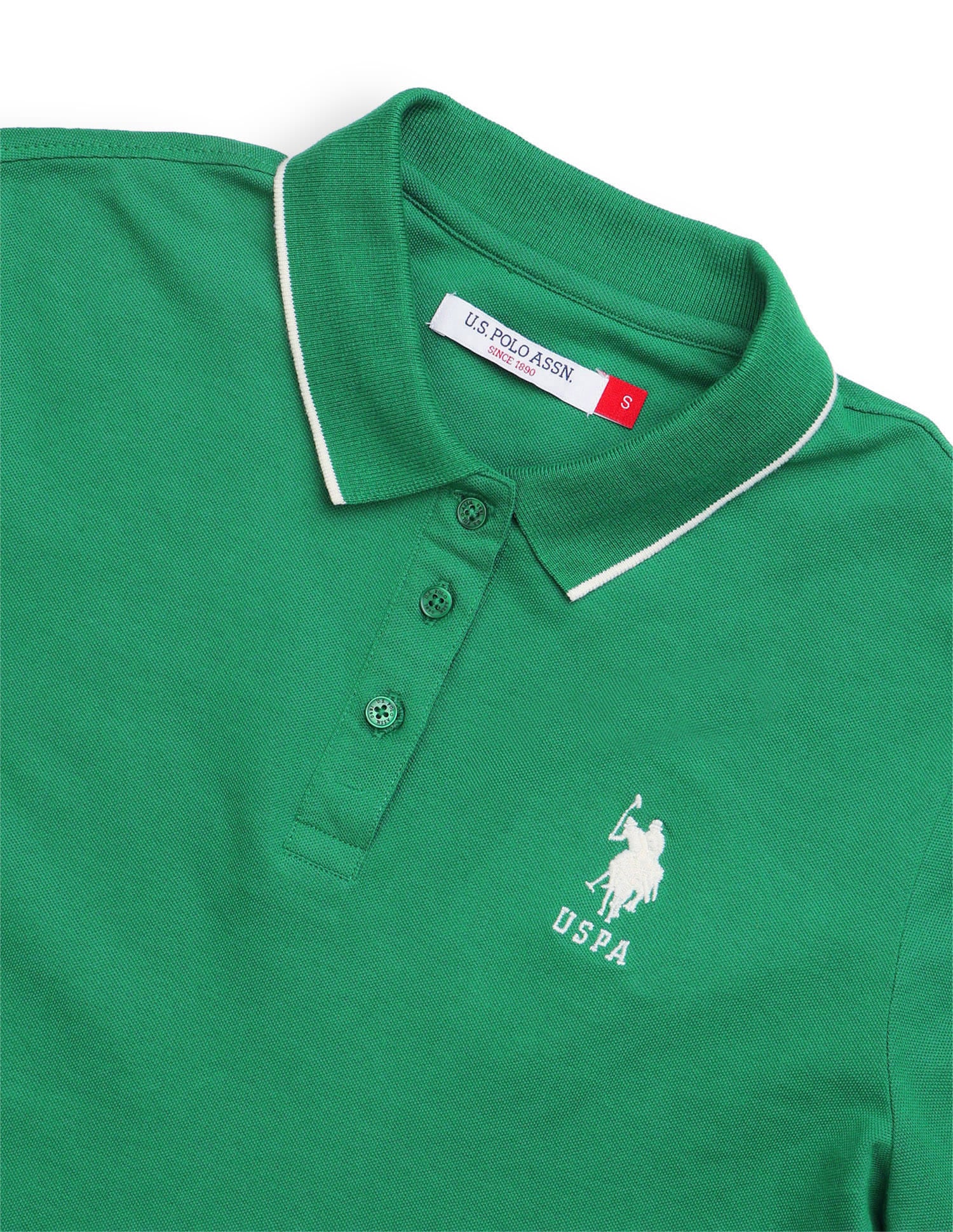 Solid Tipped Collar Regular Fit Polo Shirt Green - U.S. Polo Assn. India | Large