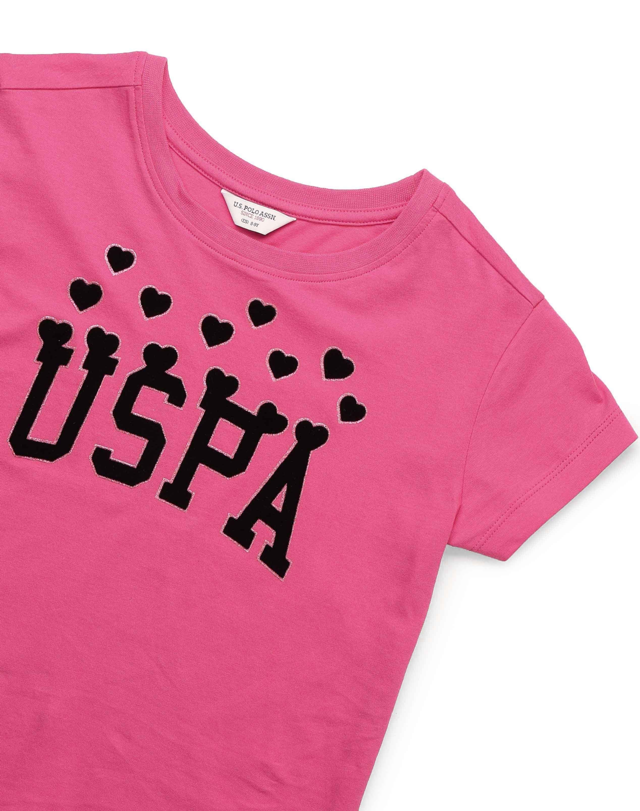 Girls Puff Print Relaxed Fit T-Shirt Dark Pink - U.S. POLO ASSN. | Large