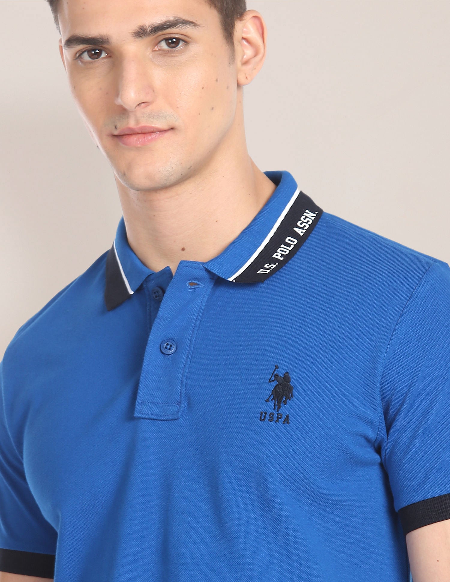 Branded Collar Pique Polo Shirt Blue - U.S. POLO ASSN. | Large