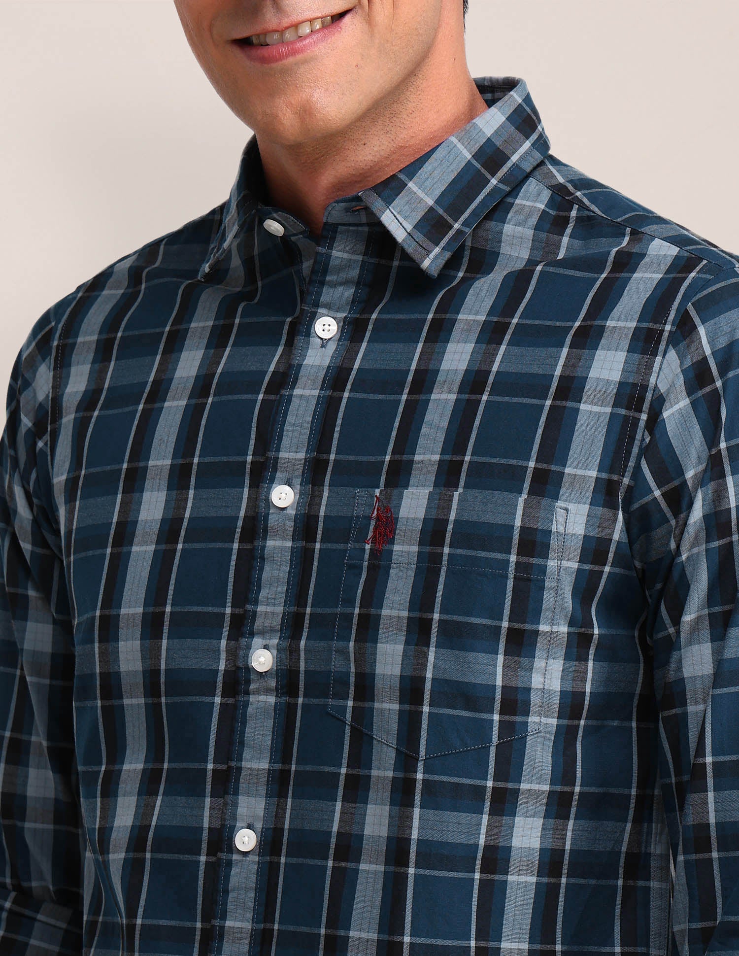 Plaid Checked Poplin Shirt Dark Blue - U.S. Polo Assn. India | Large