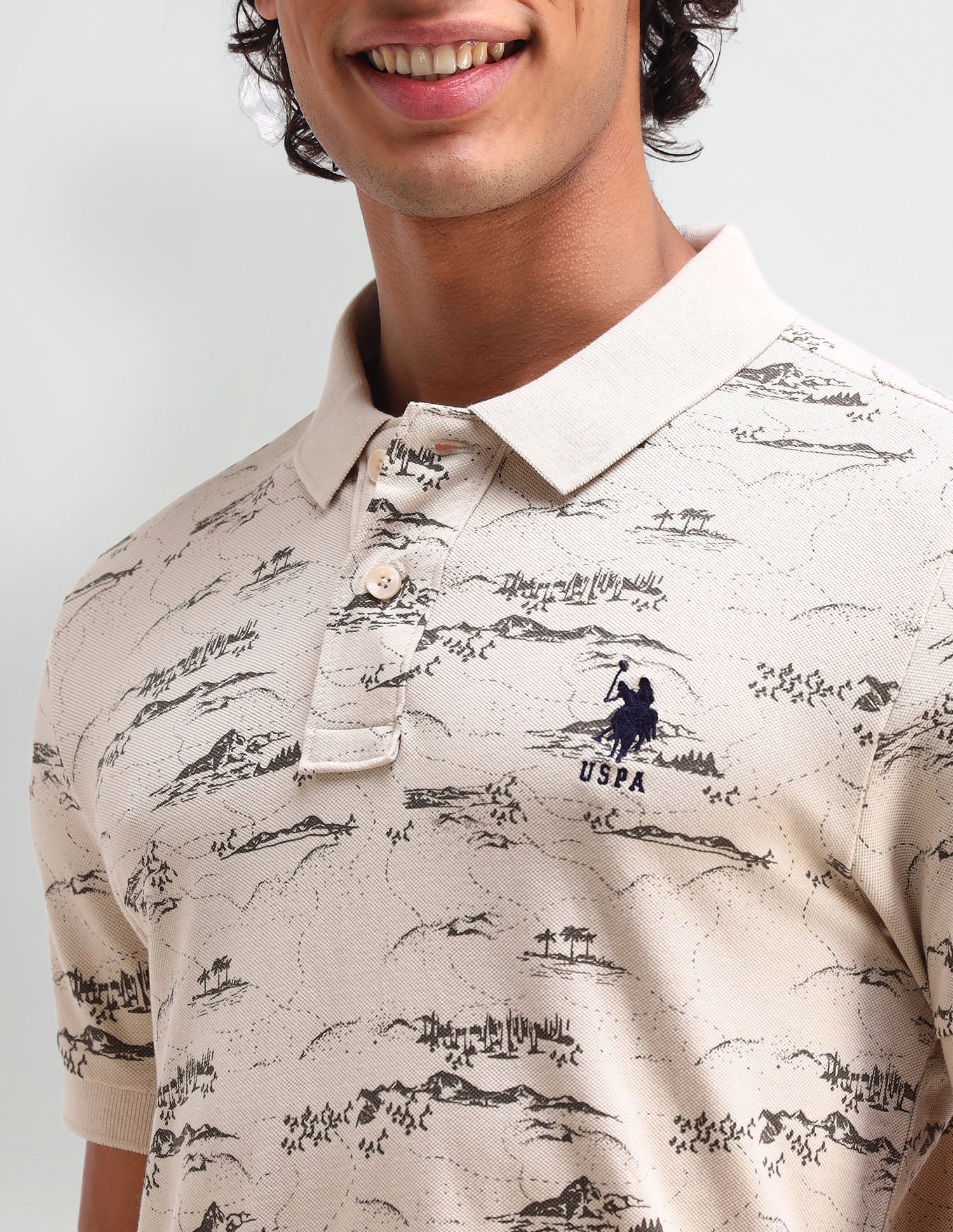 Abstract Cotton Muscle Fit Polo Shirt Beige - U.S. Polo Assn. India | Large