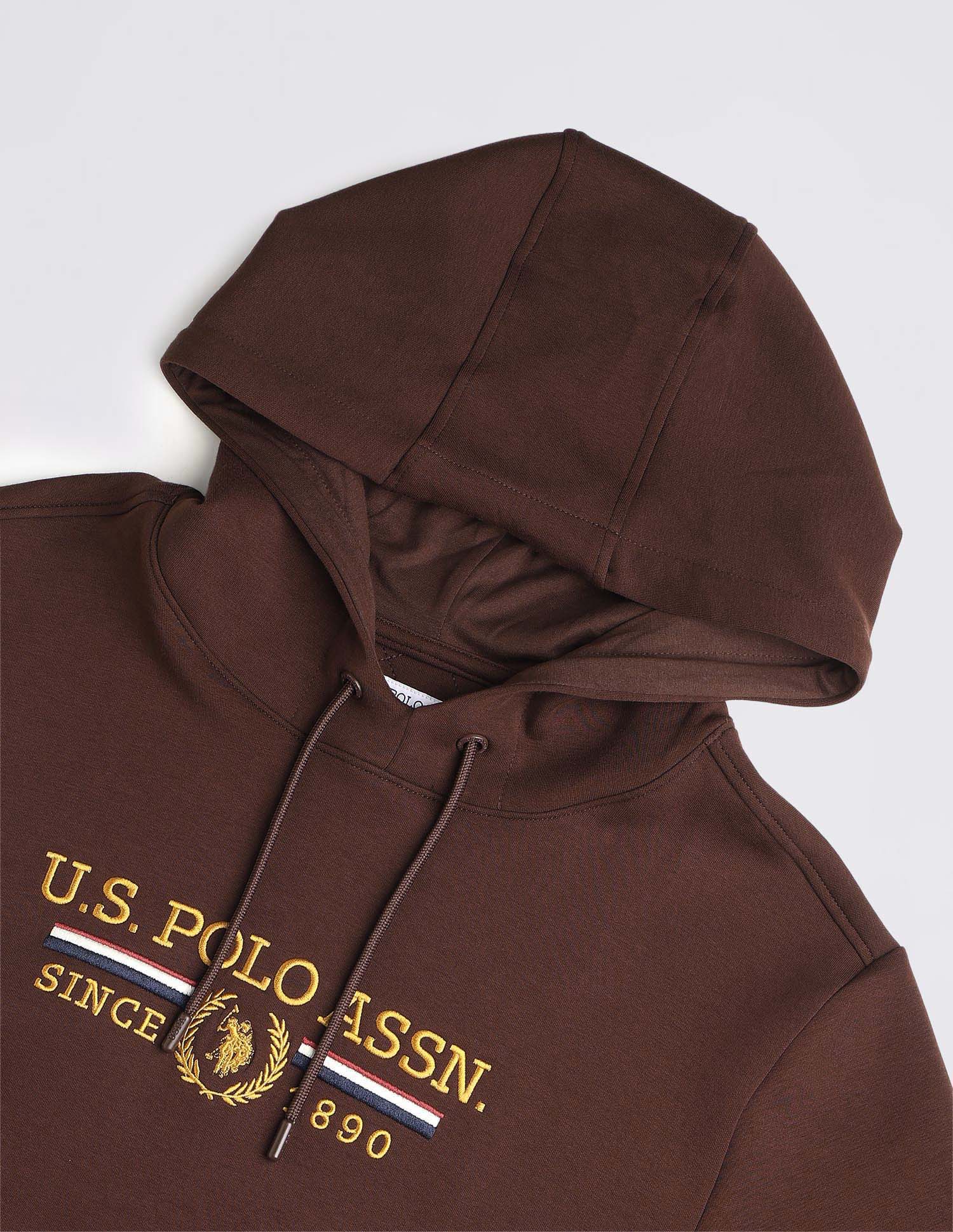 Brand Embroidered Hooded Sweatshirt Dark Brown - U.S. POLO ASSN. | Large