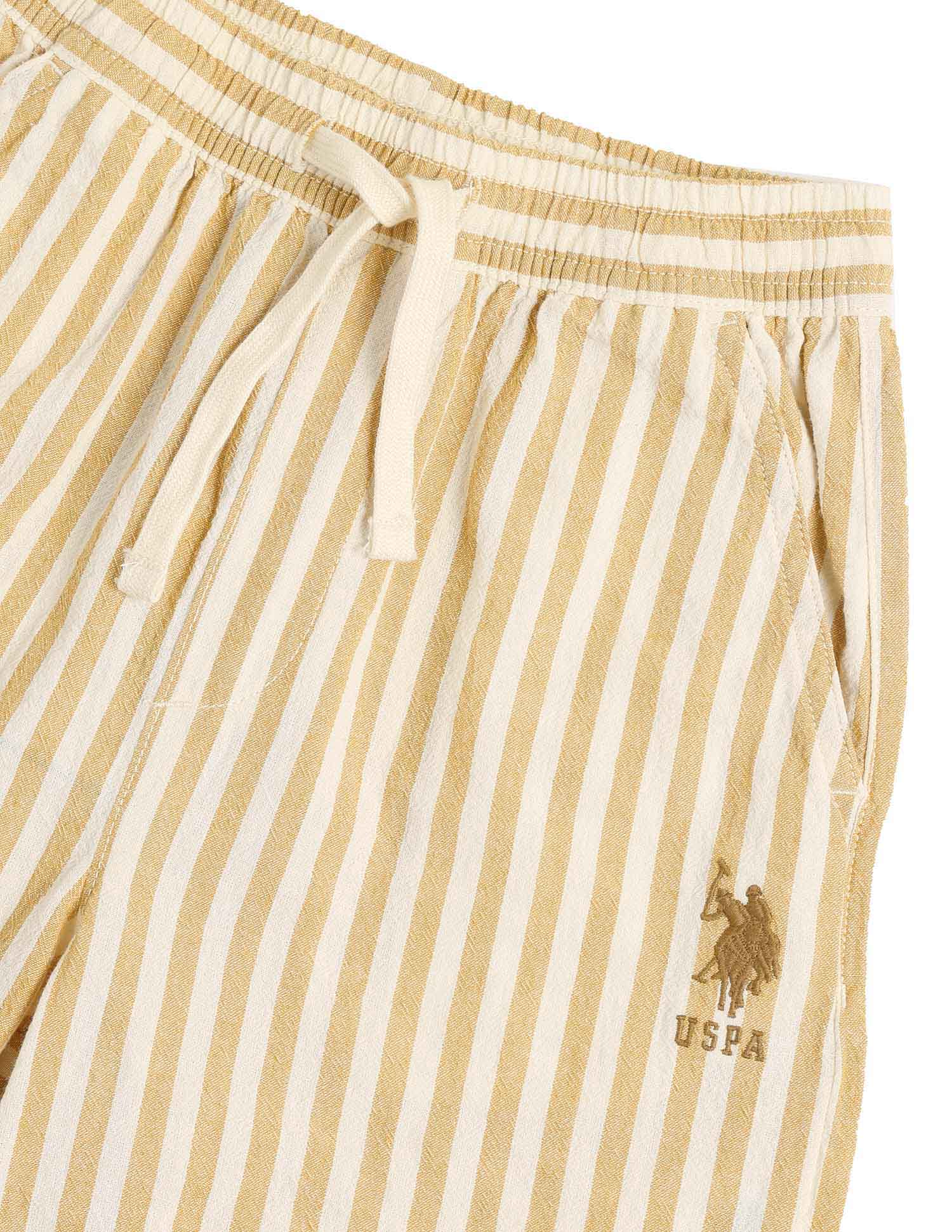 Boys Vertical Striped Regular Fit Shorts Mustard - U.S. POLO ASSN. | Large