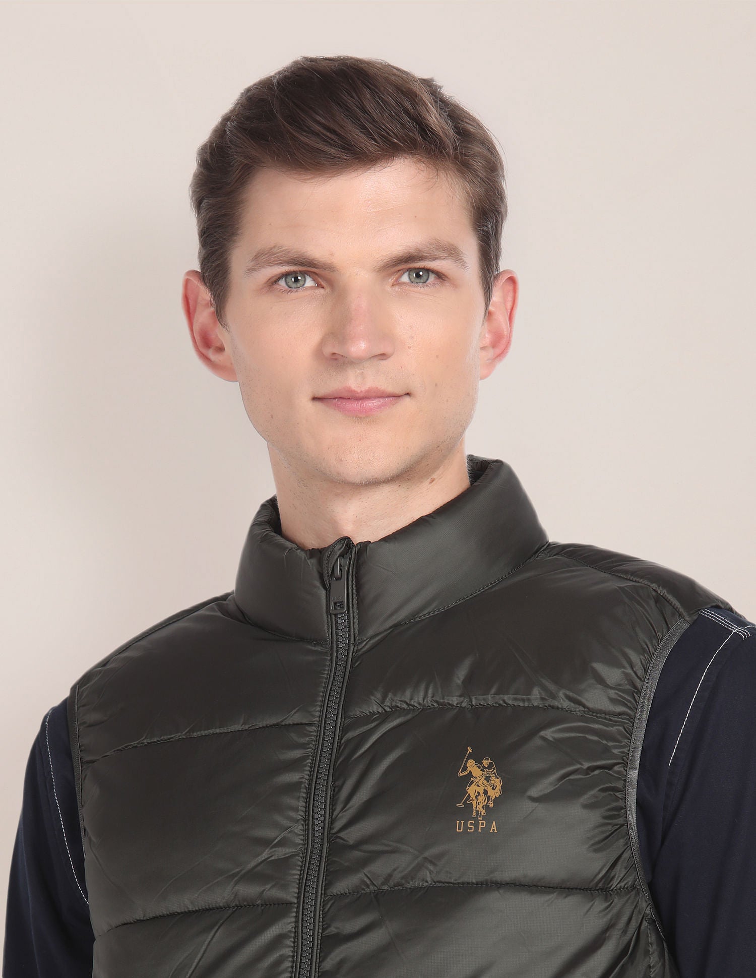 High Neck Sleeveless Quilted Jacket Olive - U.S. Polo Assn. India | Large