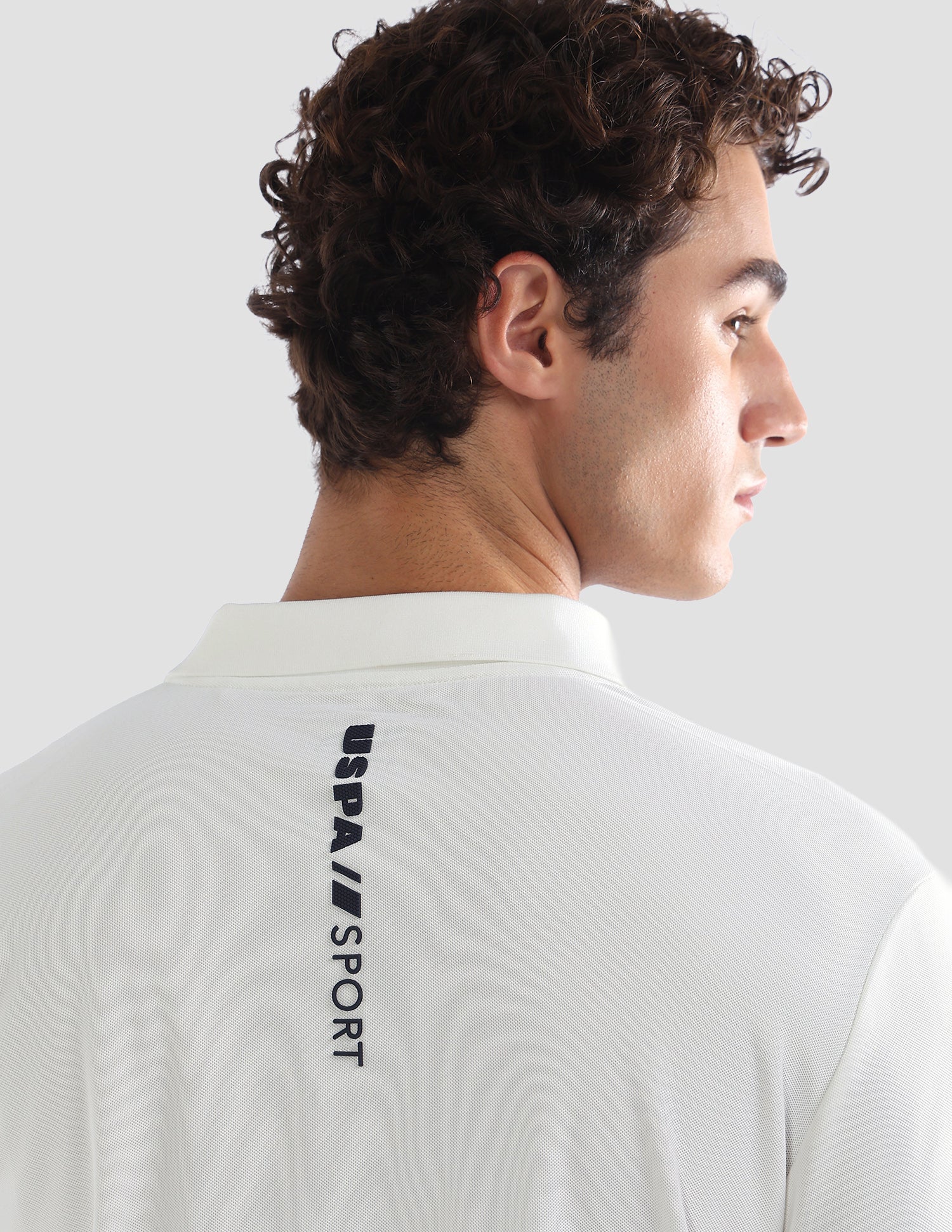 Solid Slim Fit Active Polo Shirt Off White - U.S. Polo Assn. India | Large