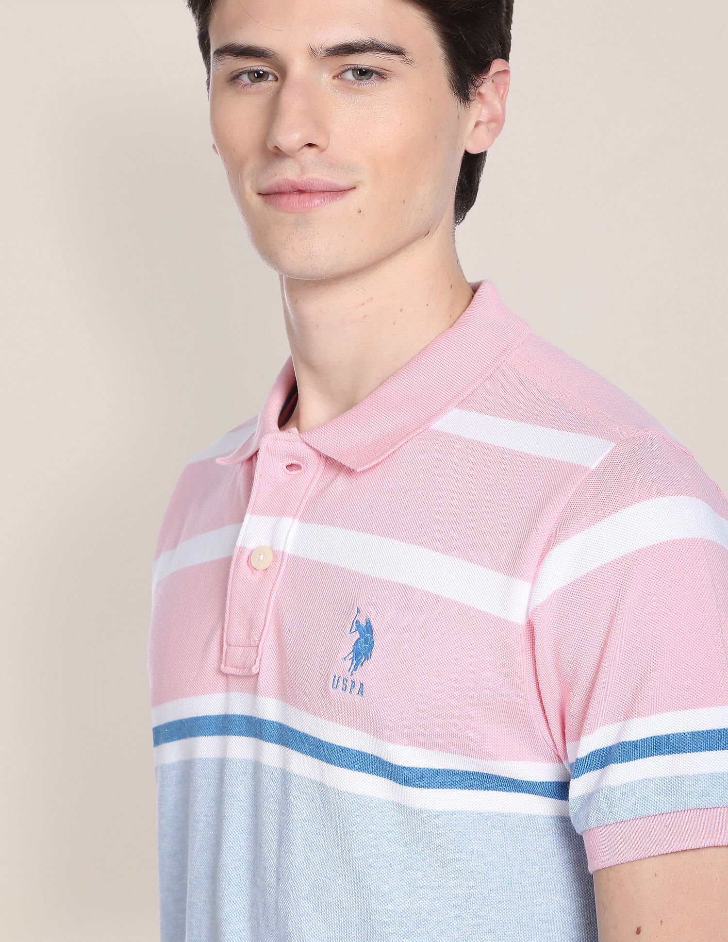 Signature Stripe Pique Polo Shirt Light Pink - U.S. Polo Assn. India | Large