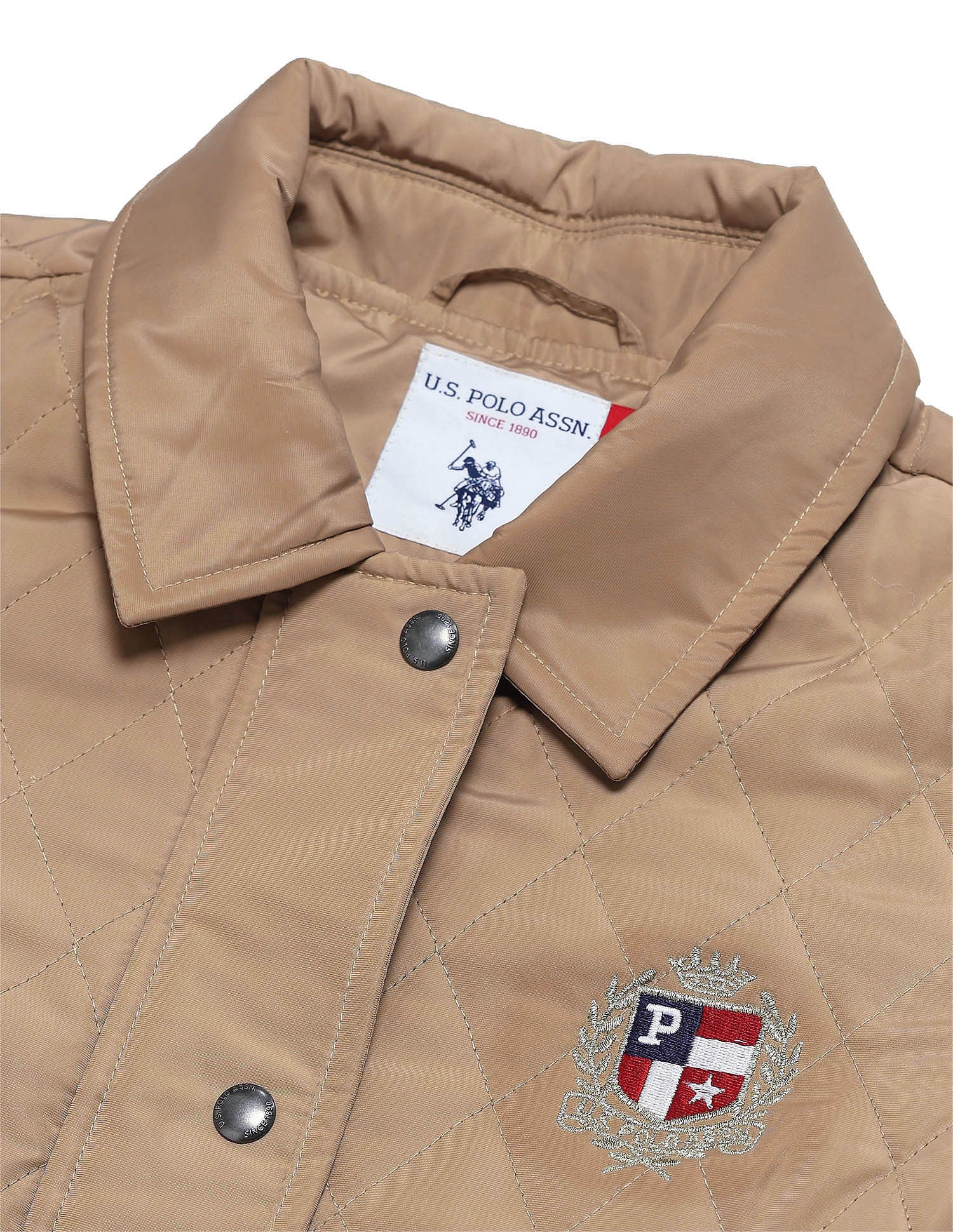 Hooded Solid Quilted Jacket Camel - U.S. POLO ASSN. | Large