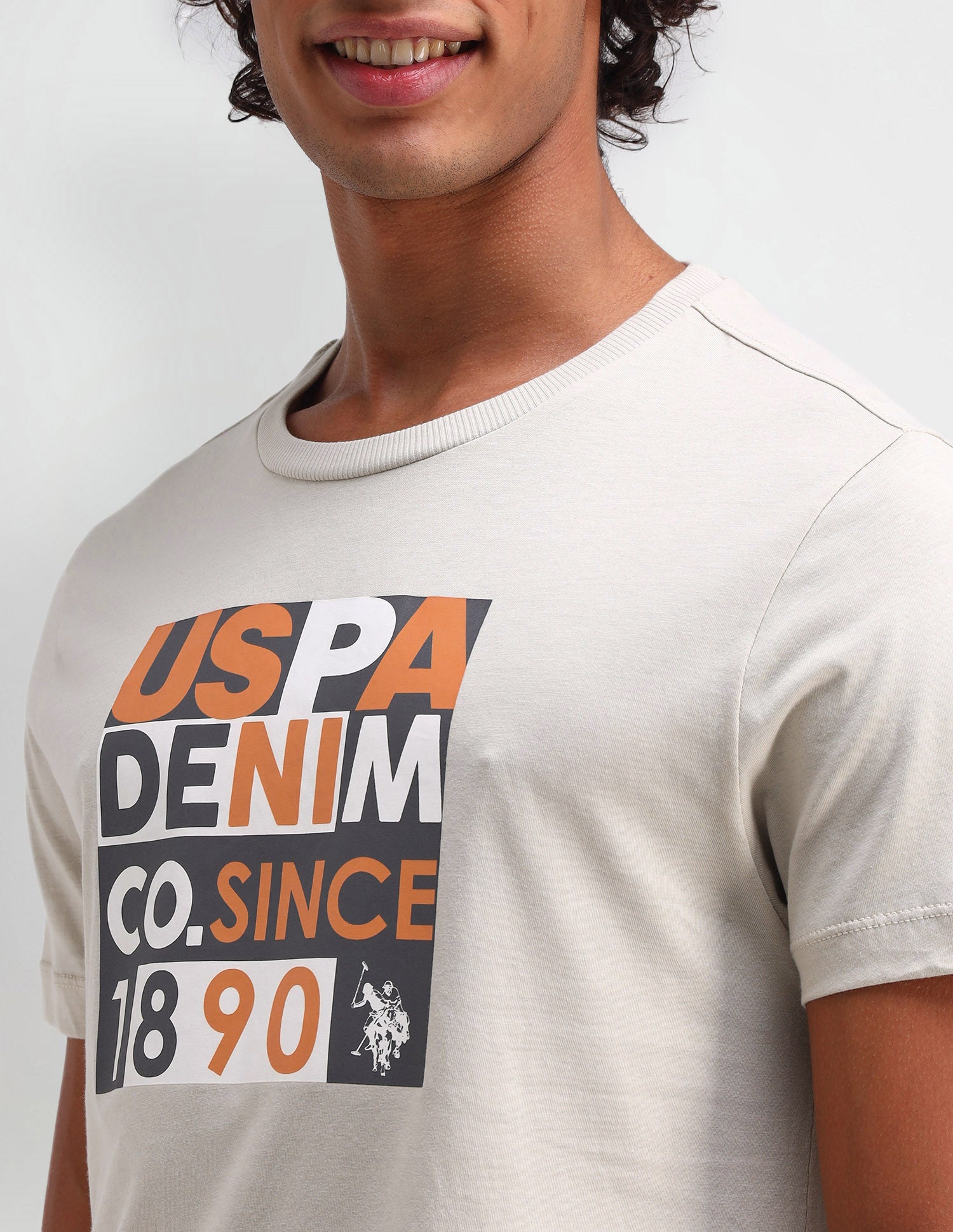 Brand Printed Cotton T-Shirt Beige - U.S. Polo Assn. India | Large