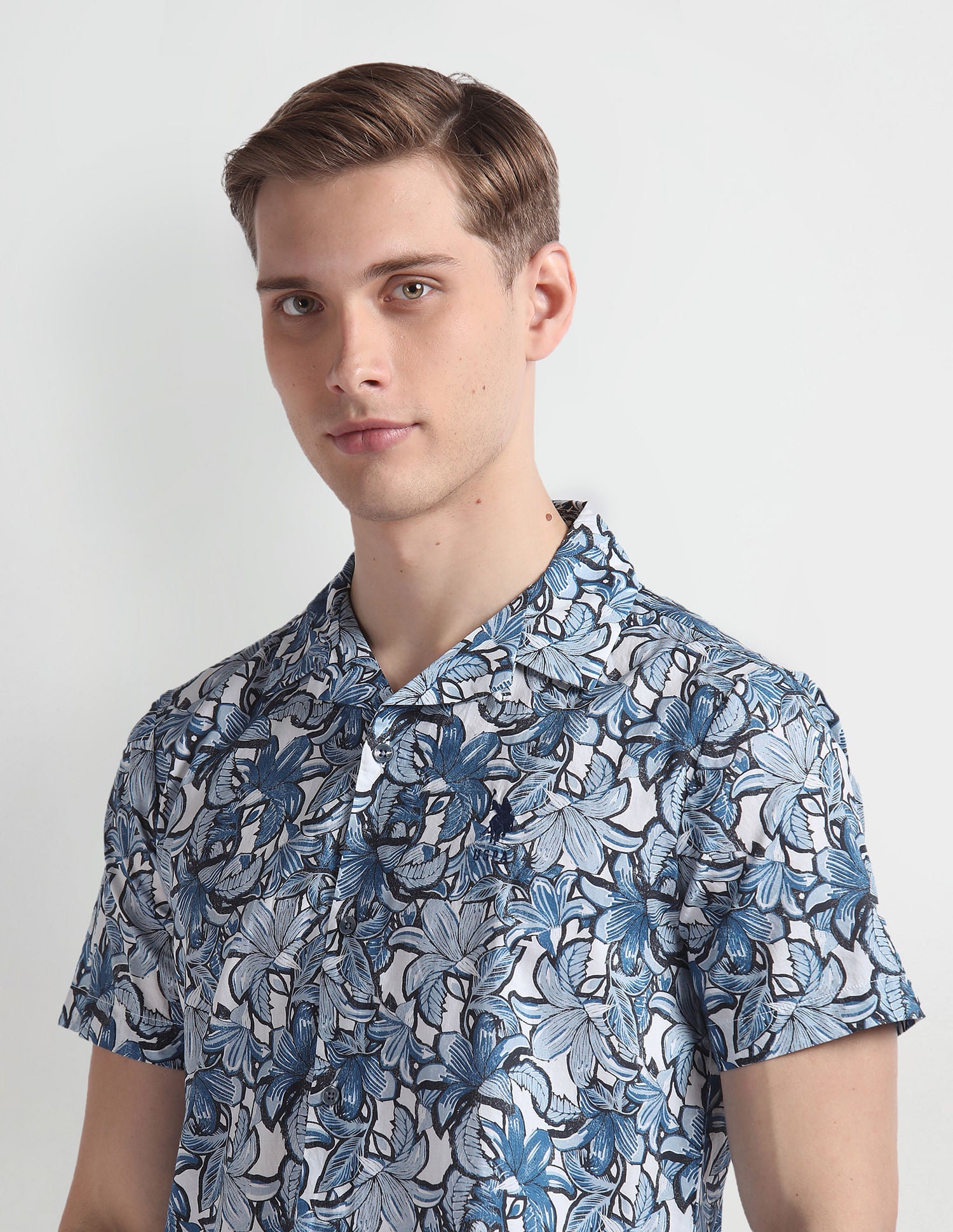 Floral Print Cotton Shirt Blue - U.S. Polo Assn. India | Large