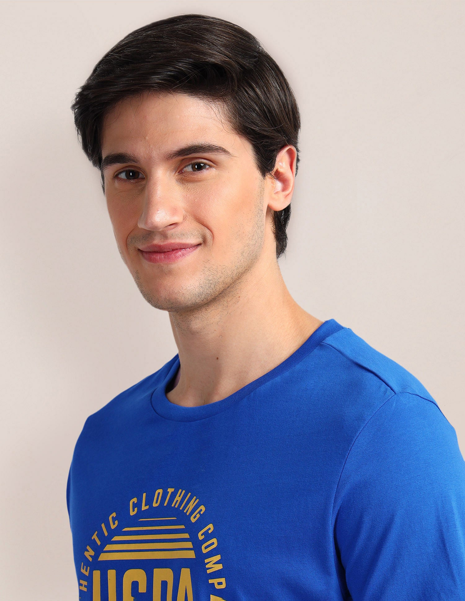Brand Print Slim Fit T-Shirt Blue - U.S. Polo Assn. India | Large