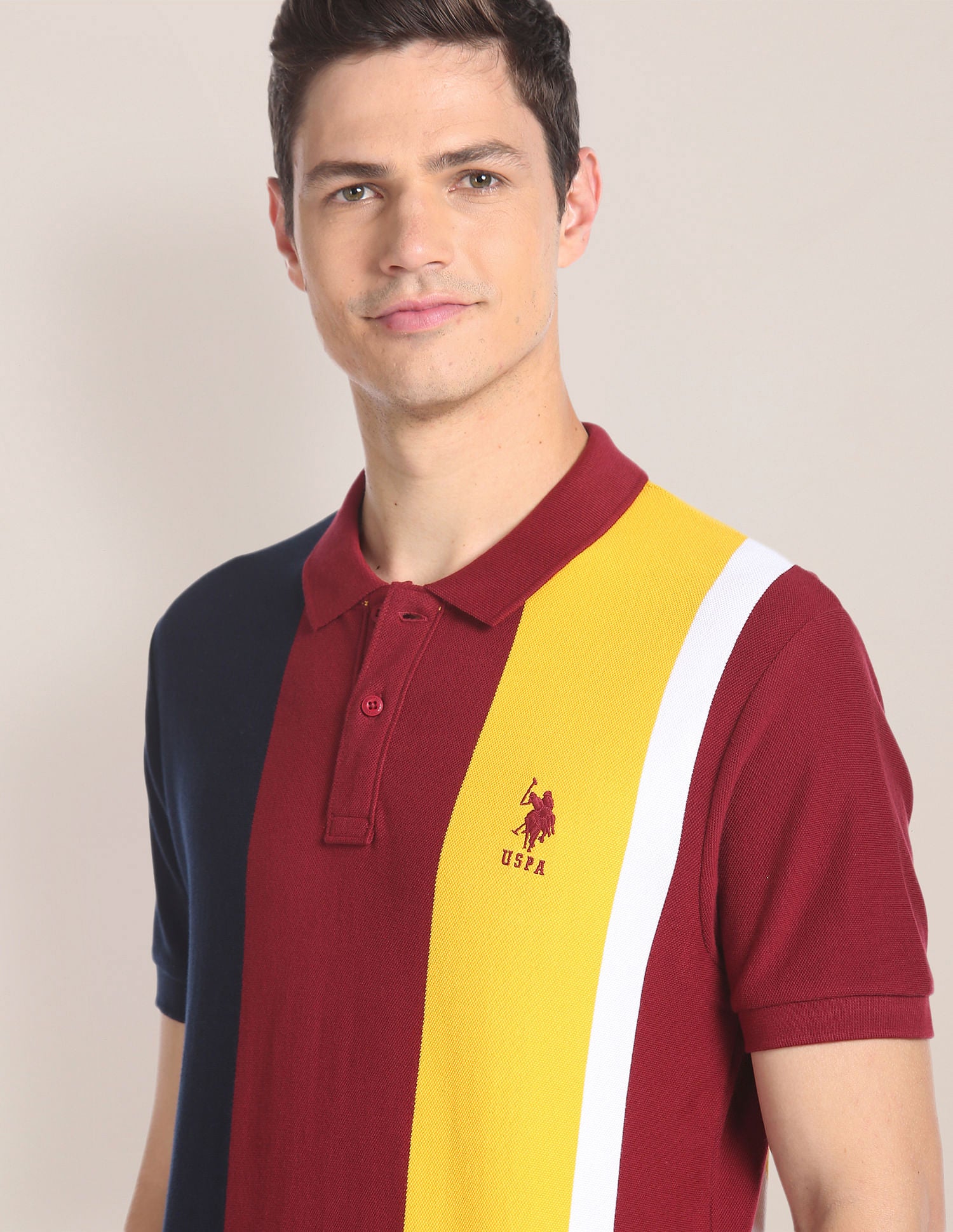 Colour Block Cotton Polo Shirt Maroon - U.S. Polo Assn. India | Large