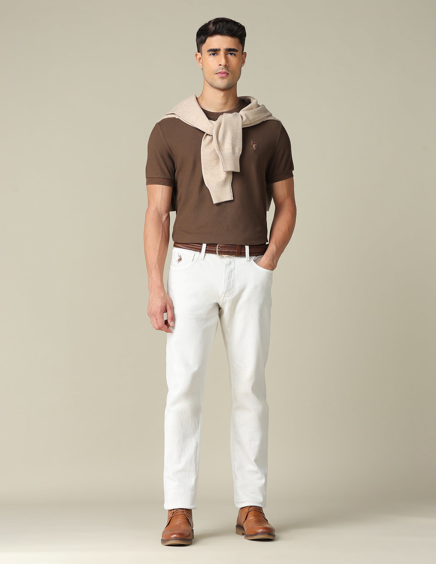 Pure Cotton Muscle Fit T- Shirt Light Brown - U.S. POLO ASSN. | Large