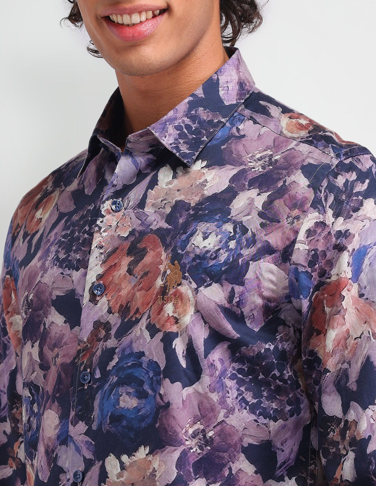 Floral Pattern Satin Shirt Purple - U.S. Polo Assn. India | Large
