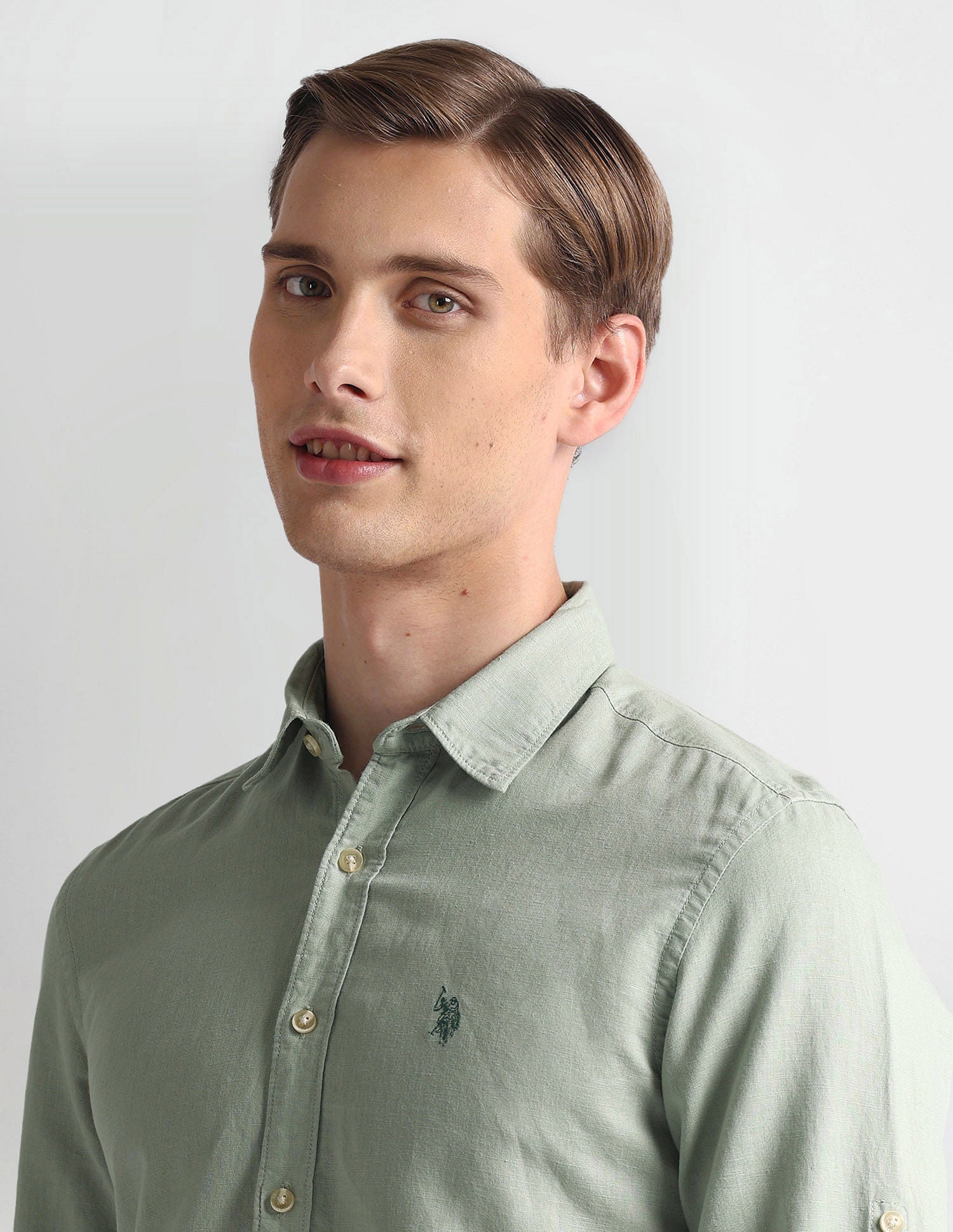 Slim Fit Solid Shirt Light Green - U.S. Polo Assn. India | Large