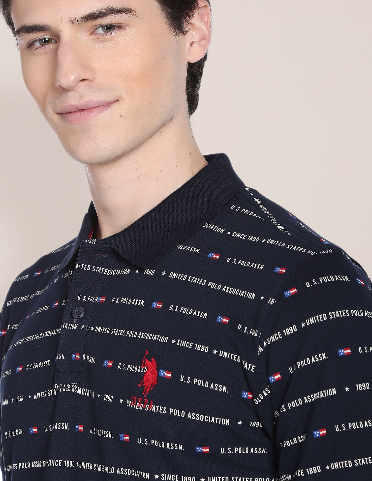 Brand Print Cotton Polo Shirt Navy - U.S. Polo Assn. India | Large