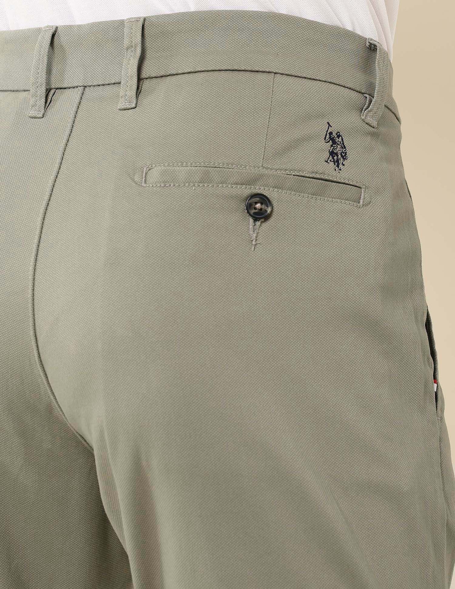Textured Austin Slim Fit Twill Trousers Light Olive - U.S. Polo Assn. India | Large