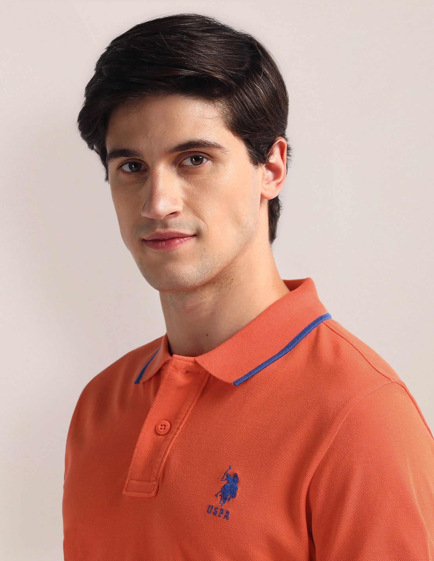 Slim Fit Solid Polo Shirt Orange - U.S. Polo Assn. India | Large