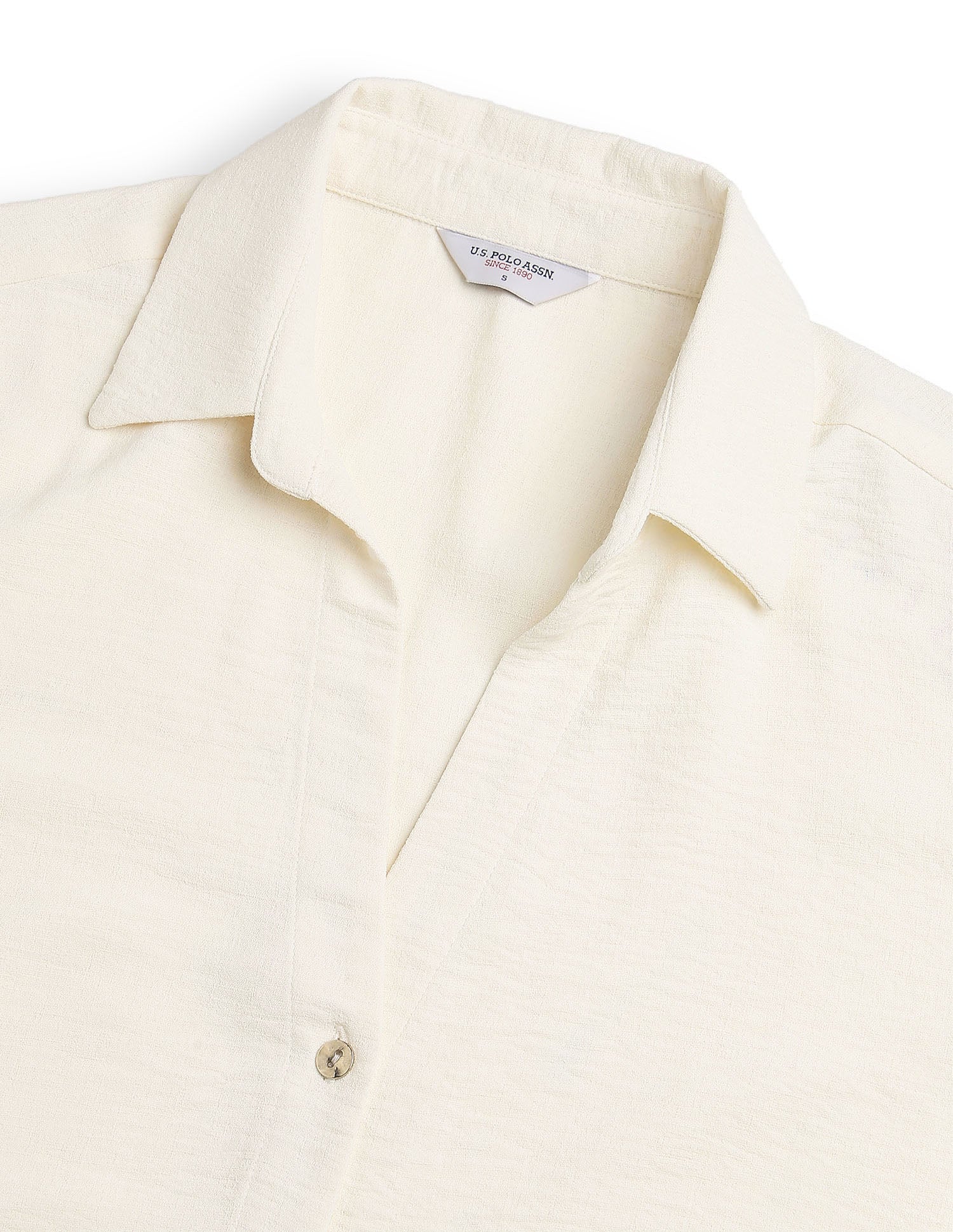 Solid V Neck Collar Shirt Off White - U.S. Polo Assn. India | Large